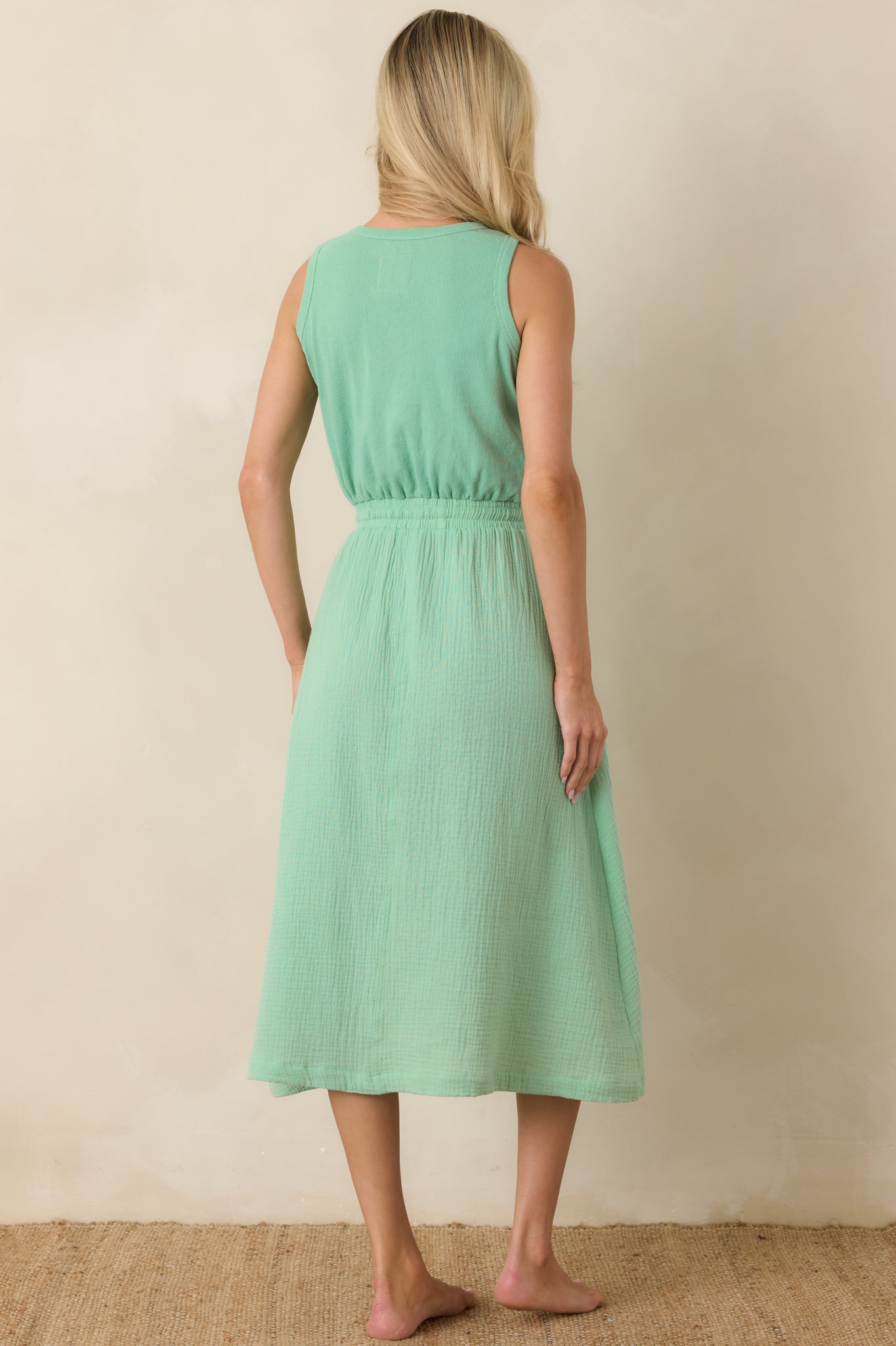 Paradisa Bonita Seaglass Green Cotton Sleeveless Midi Dress