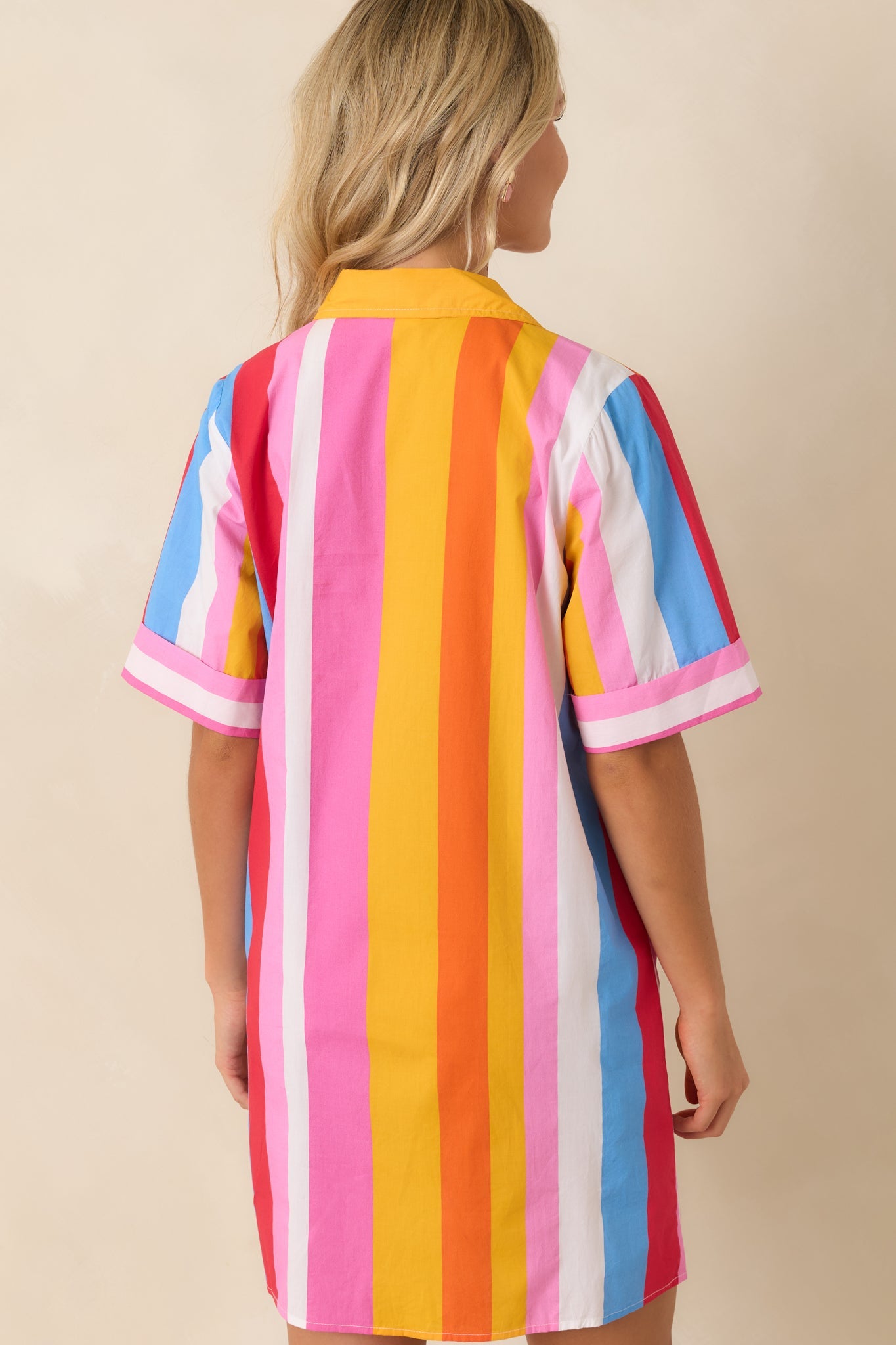 Happy Hour Hues Multi Stripe Cotton Mini Shirt Dress