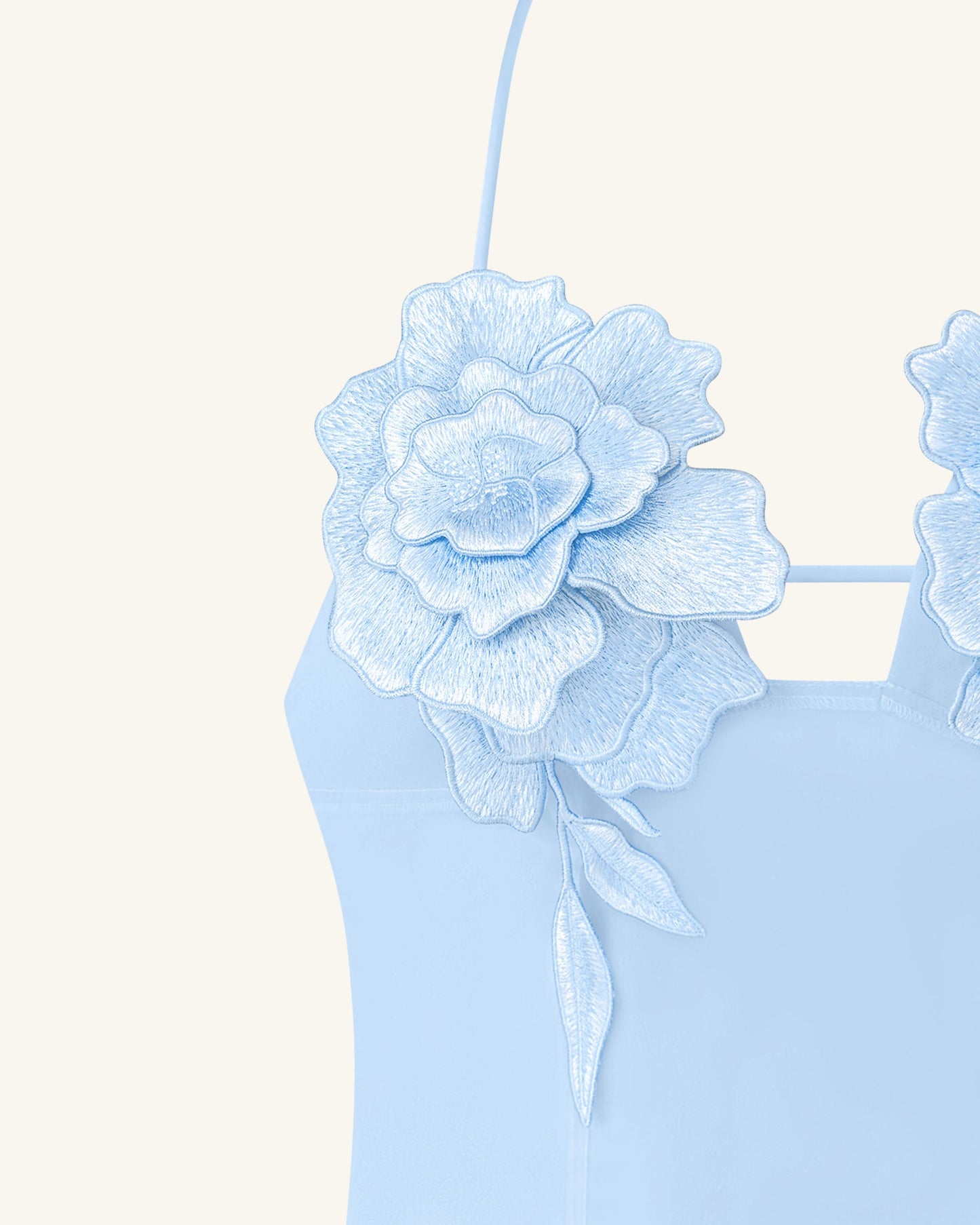 Flower 刺繡迷你洋裝 - 藍色