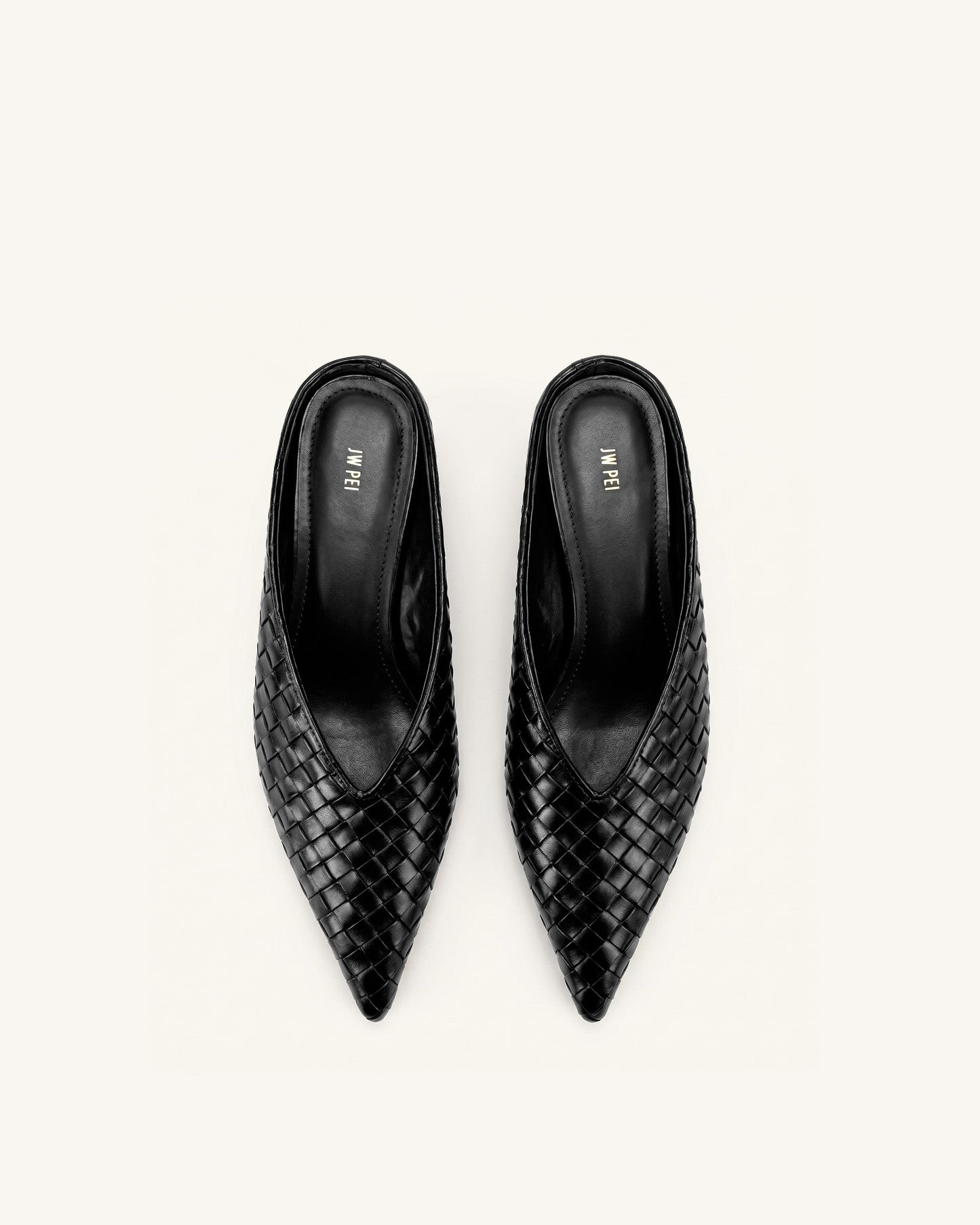 Helena 編織紋理尖頭穆勒鞋 - 黑色