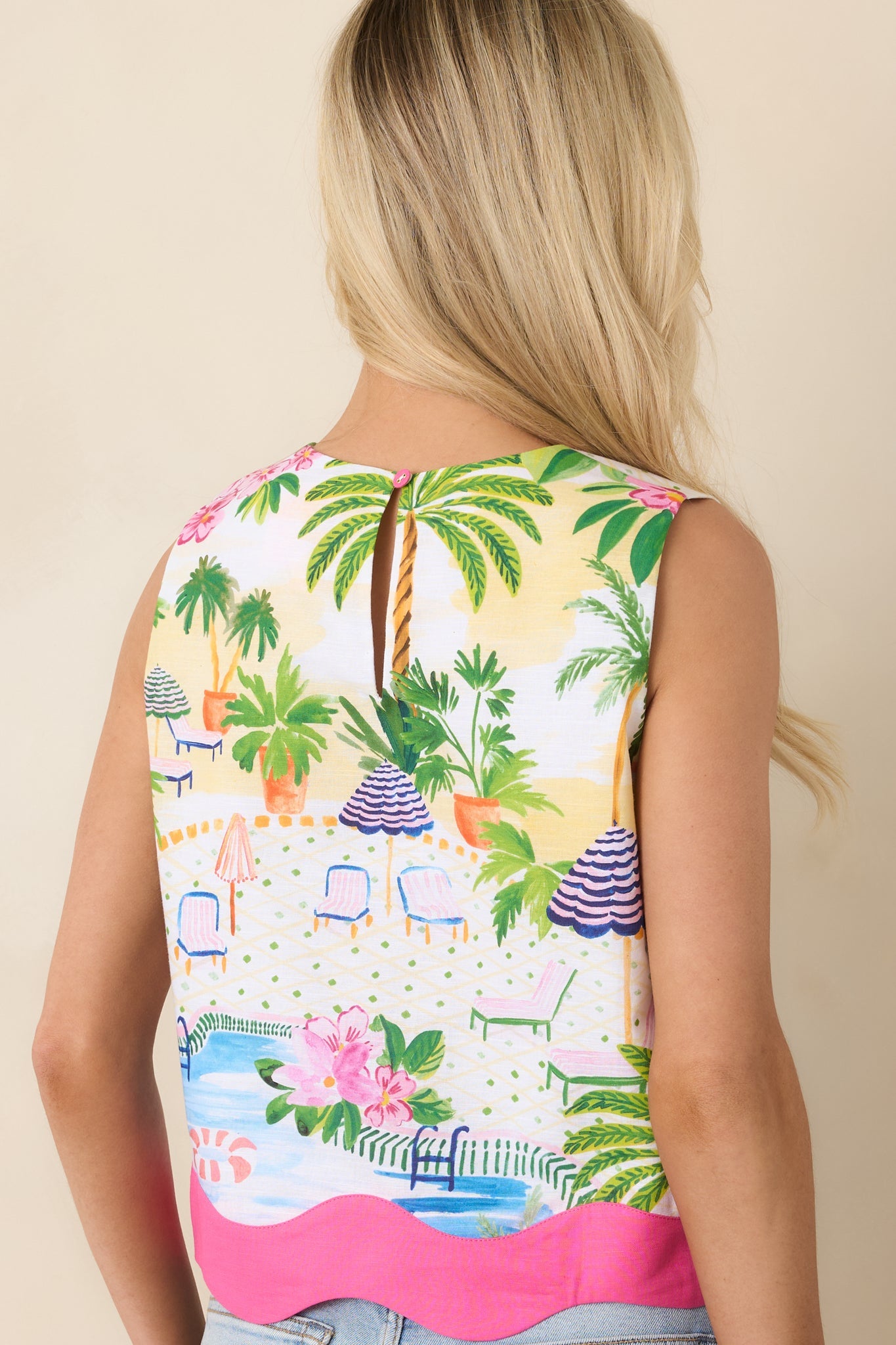 Paradisa Corsica Pink Multi Cotton Linen Poolside Print Top