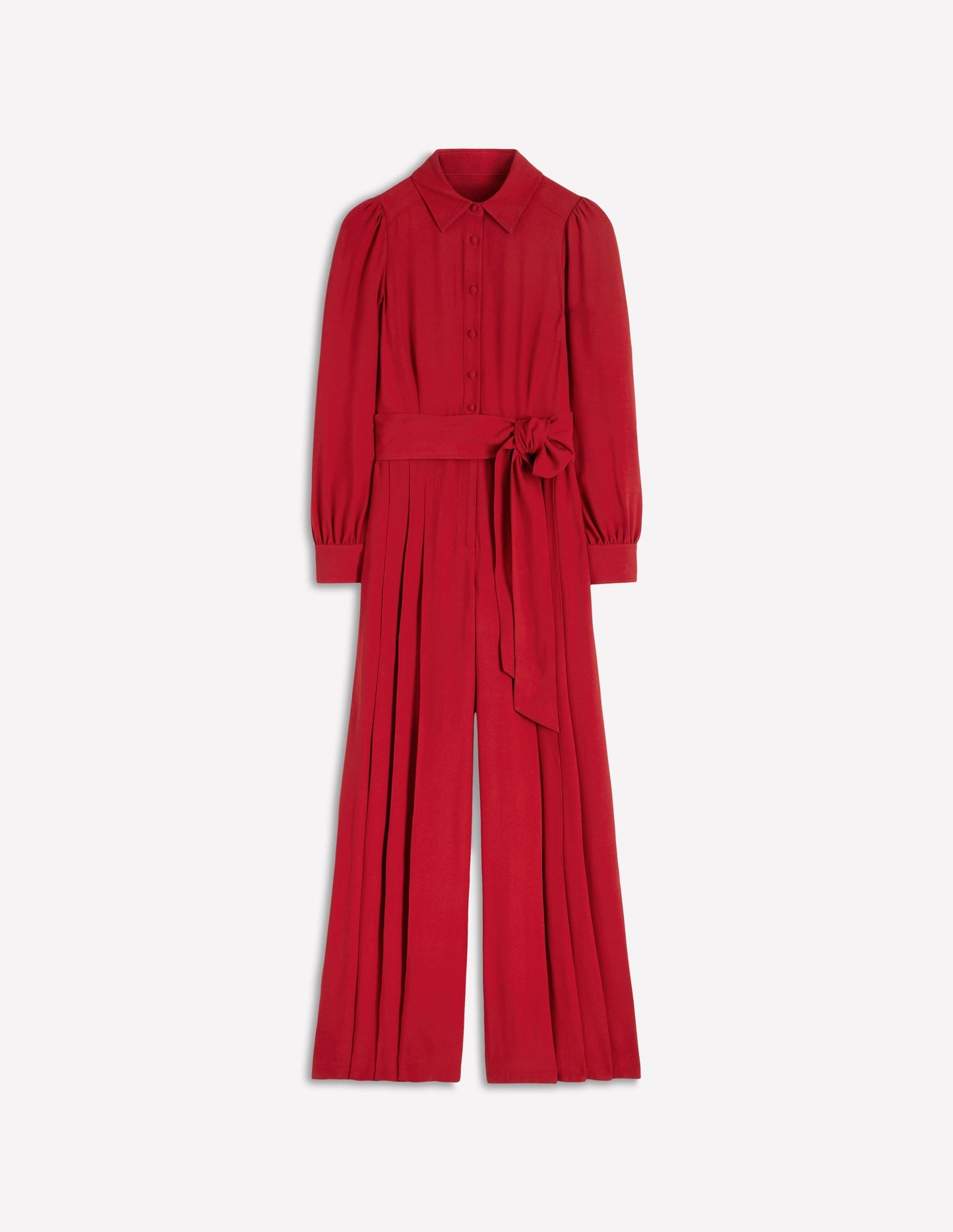 Button Up Palazzo Jumpsuit-Red