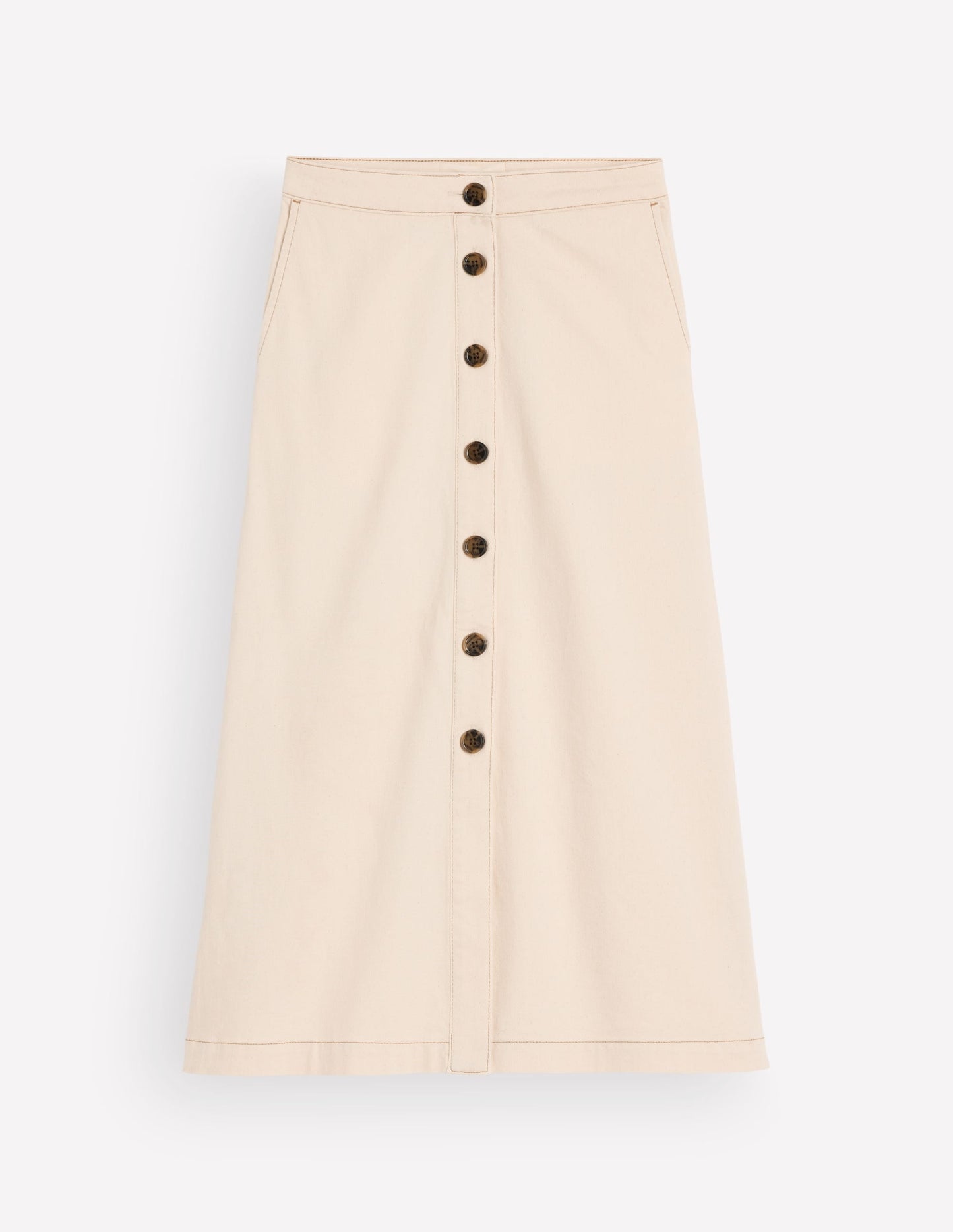 Val Button Denim Midi Skirt-Ecru