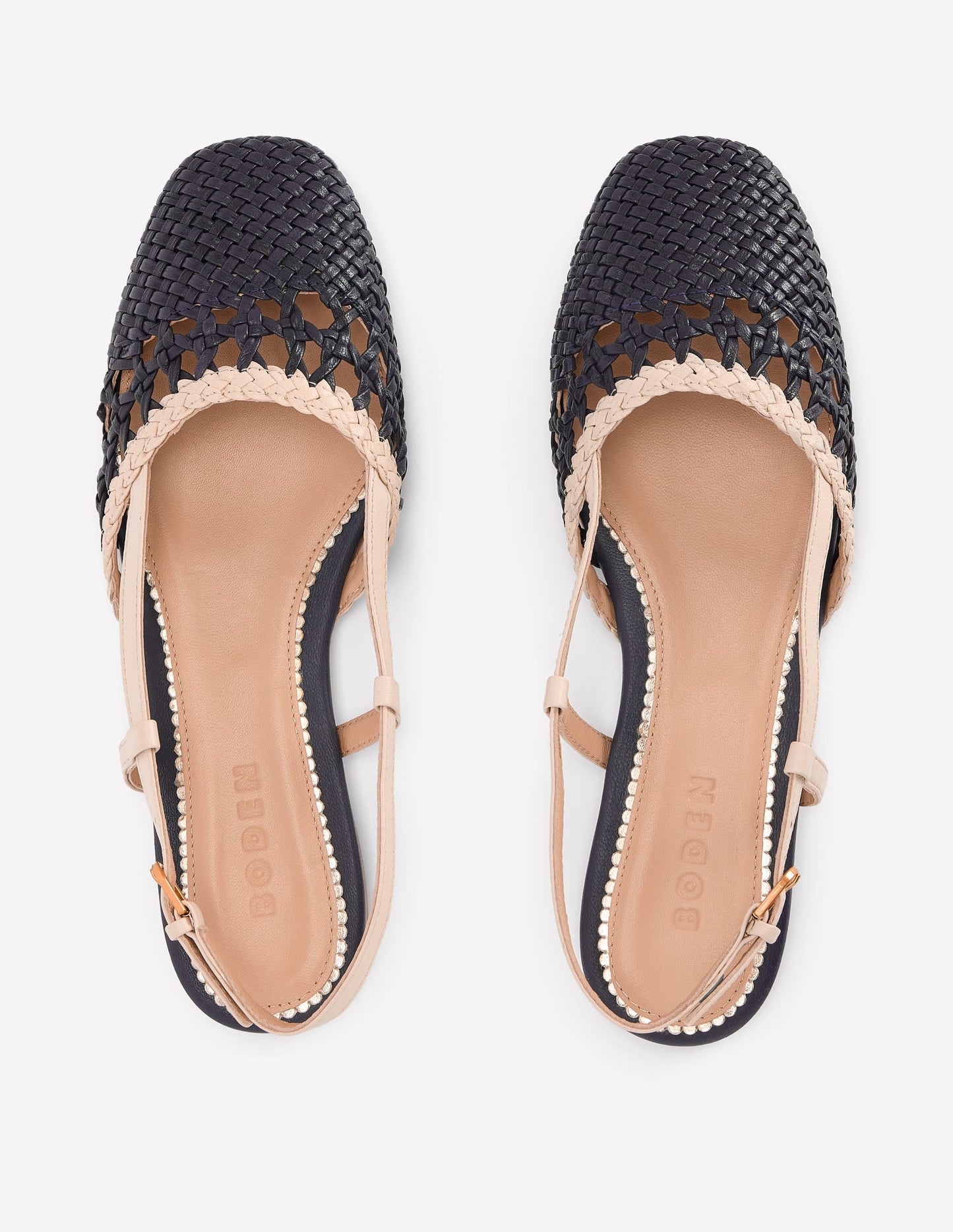 Woven Slingback Flats-Navy/Ivory