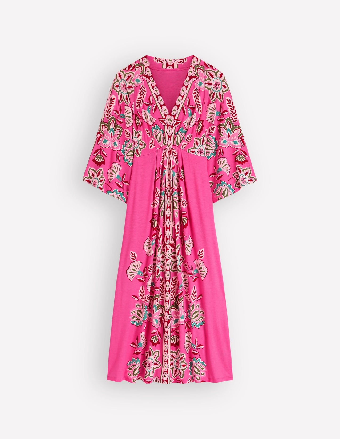 Nell Kimono Midi Jersey Dress-Pink, Blossom Elegance