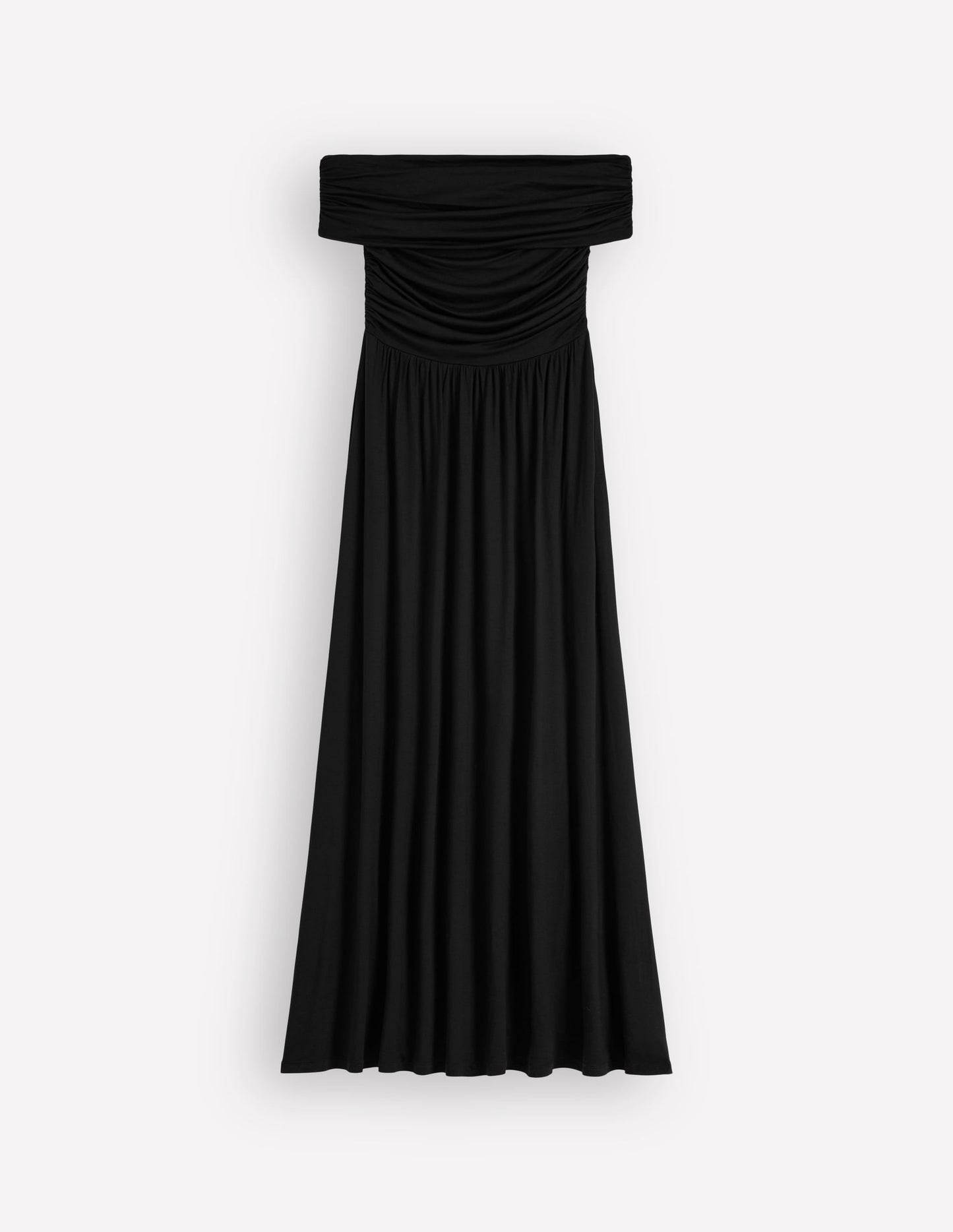 Ruched Bardot Maxi Dress-Black