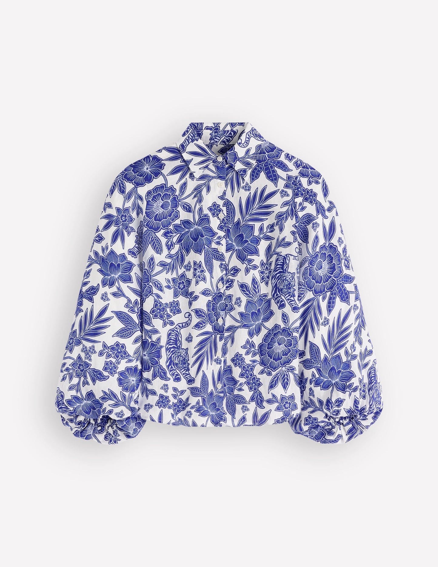 Puff Sleeve Linen Shirt-Sapphire Blue, Tigers Paradise