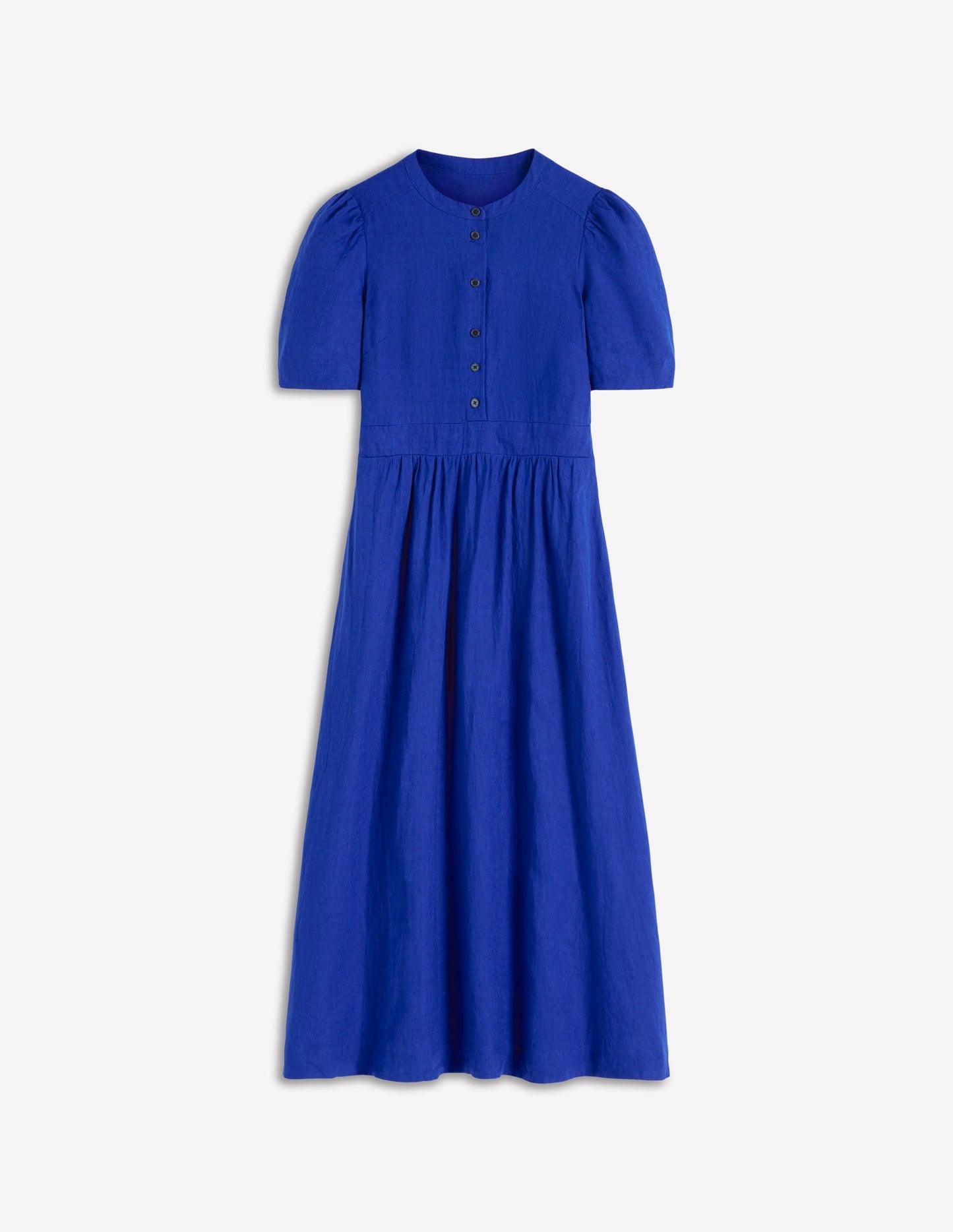 Ivy Button Linen Midi Dress-Bright Blue