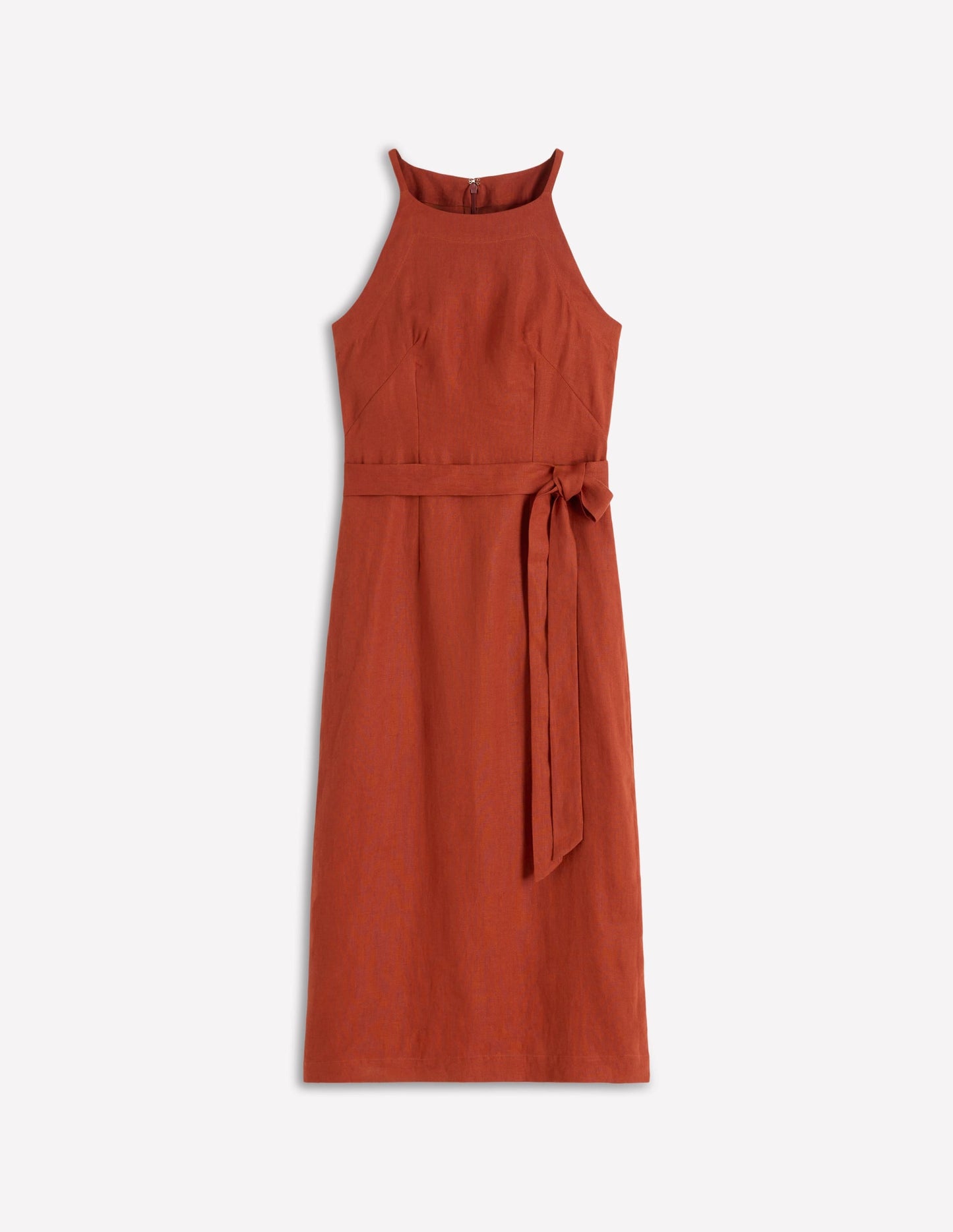 Rosa Halter Linen Midi Dress-Burnt Orange