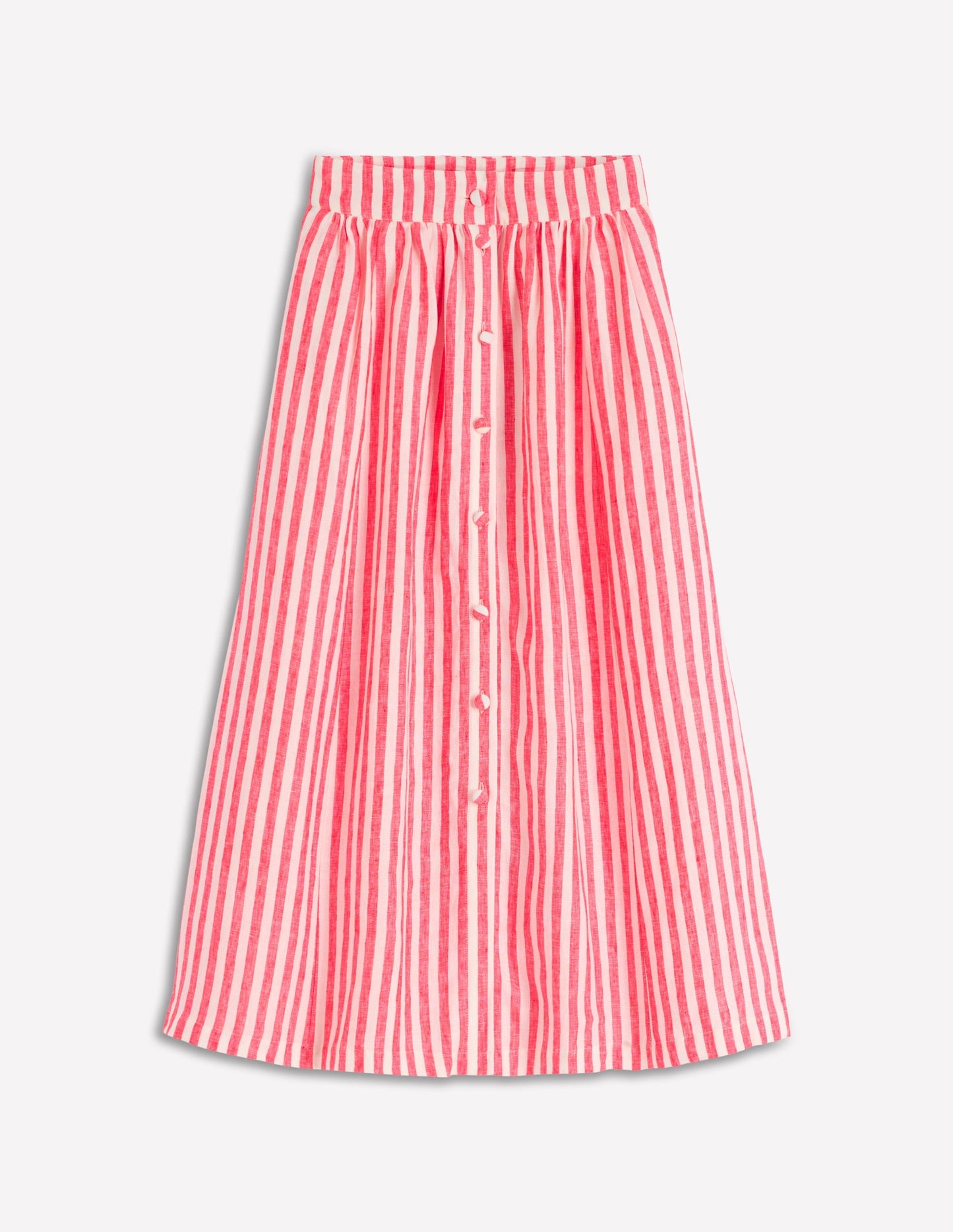 Emma Linen Maxi Skirt-Bright Cherry and Ivory Stripe