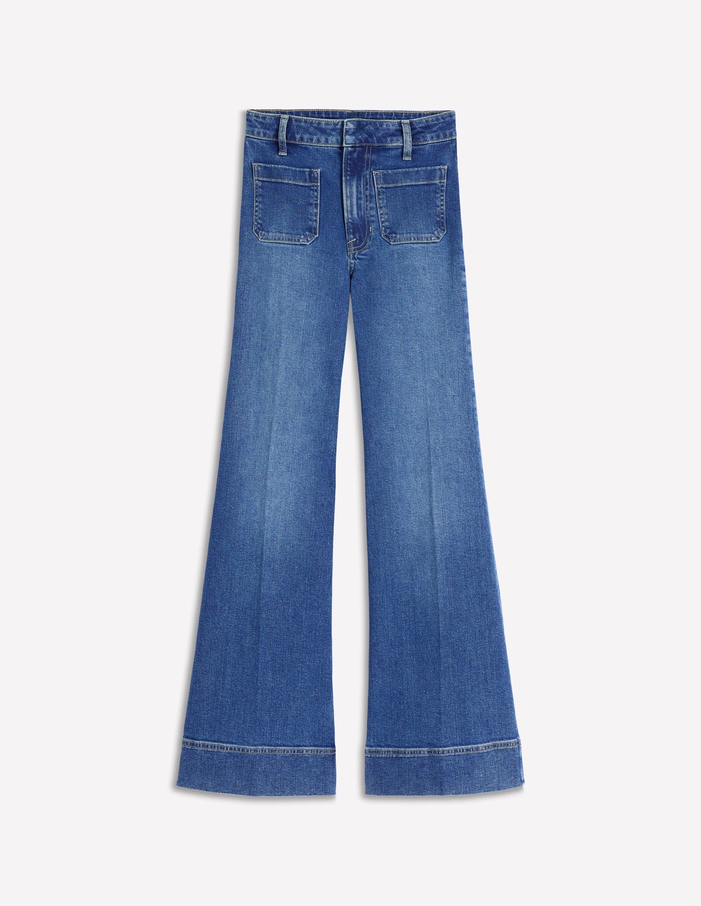 Patch Pocket Flare Jeans-Midwash