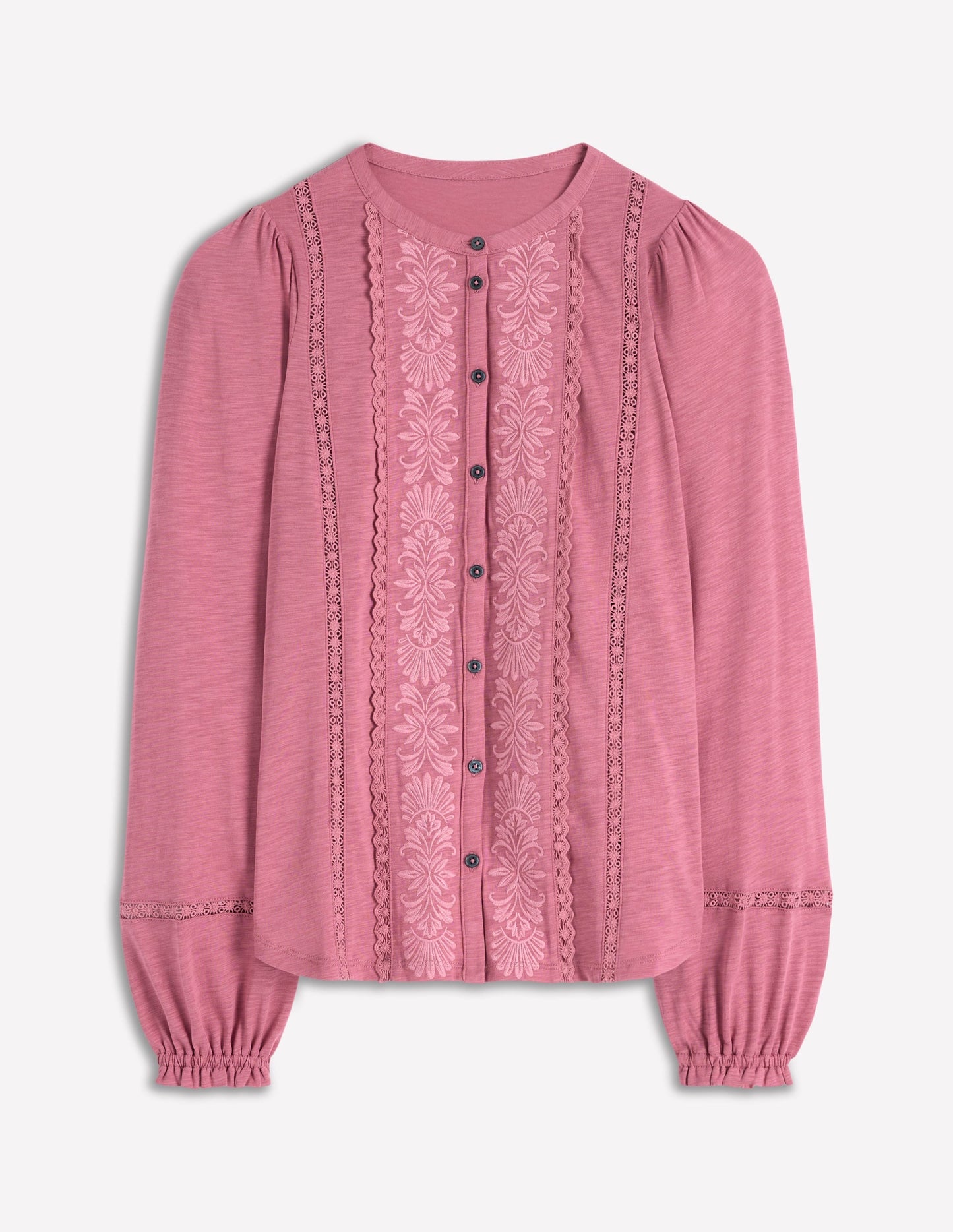 Embroidered Jersey Shirt-Pink Heather