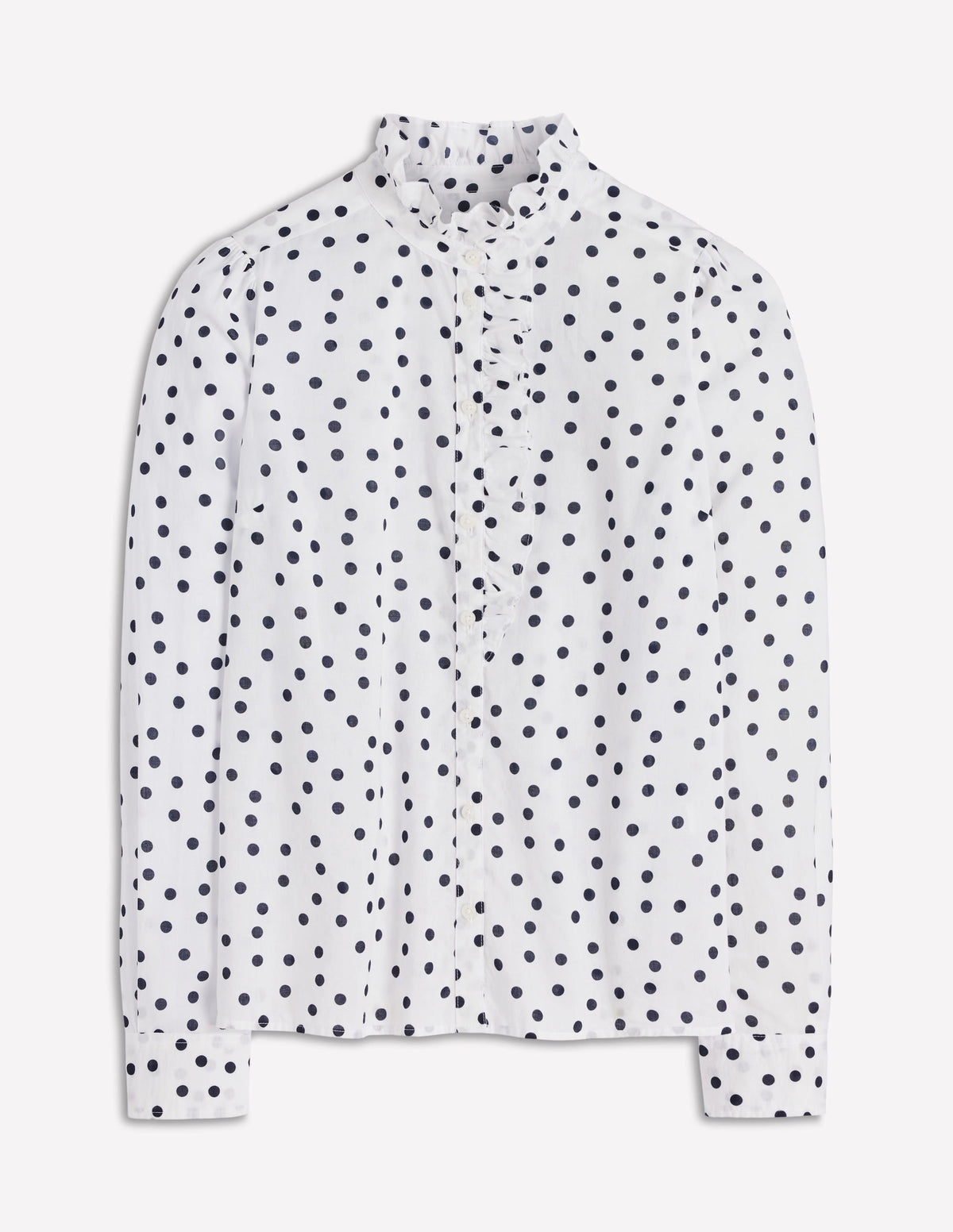 Isabel Ruffle Cotton Shirt-Navy and Ivory, Painted Dot