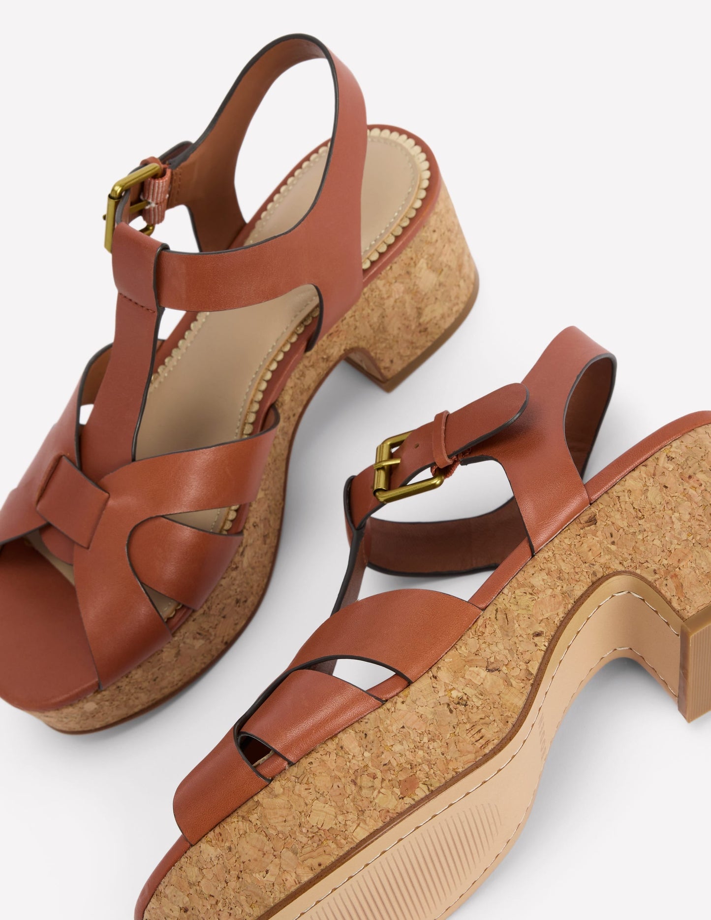 T-bar Wedge Sandals-Tan