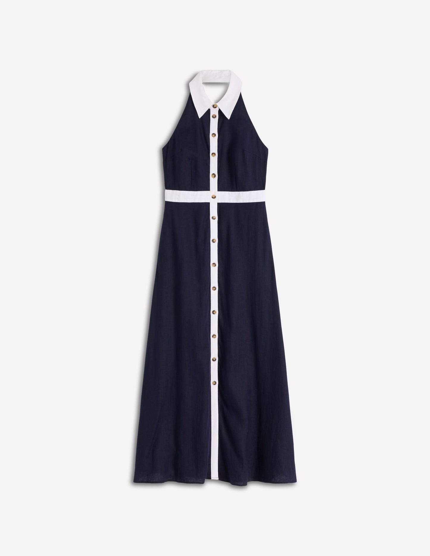 Eva Linen Blend Maxi Dress-Navy Ivory