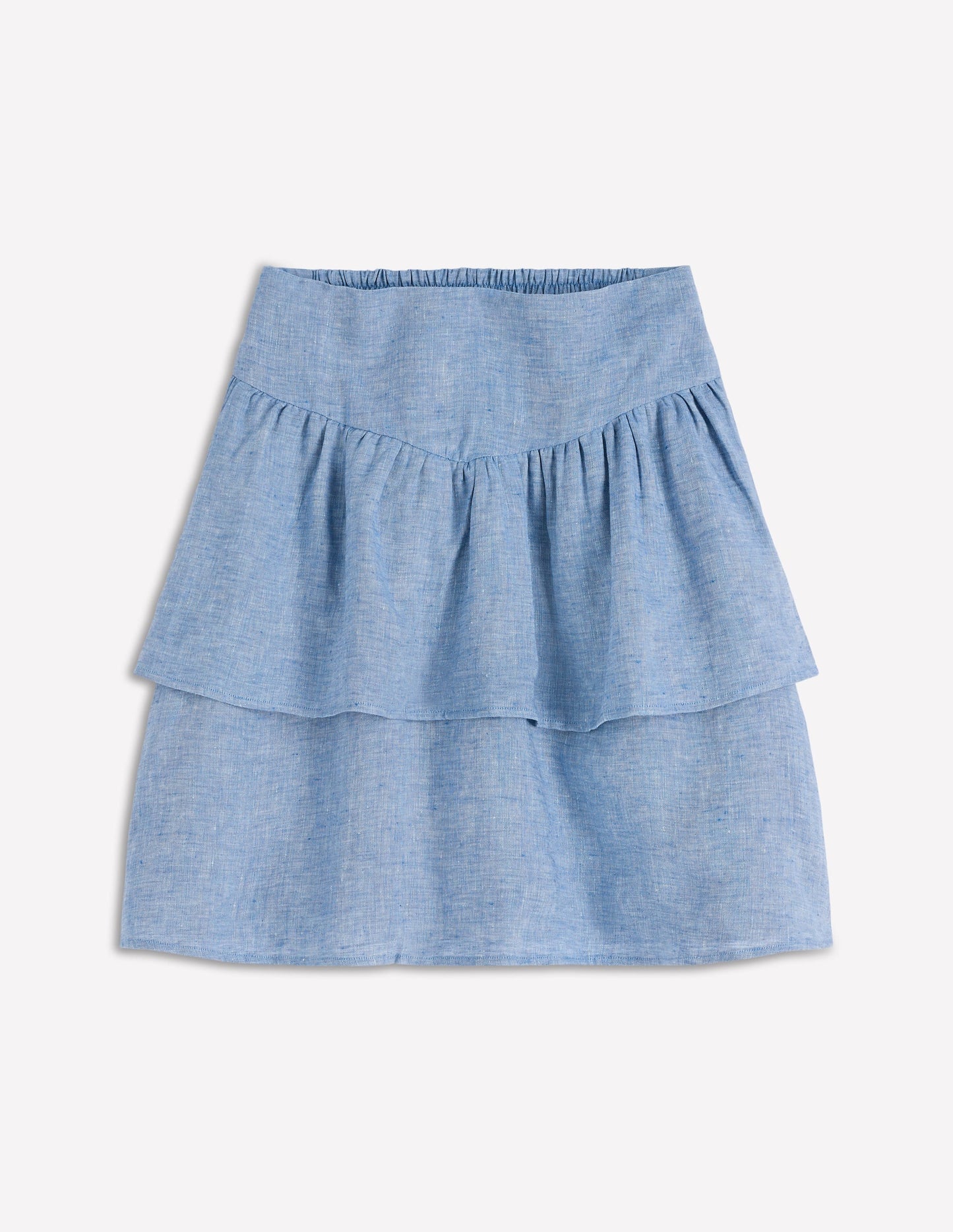 Tiered Linen Skirt-Blue Chambray