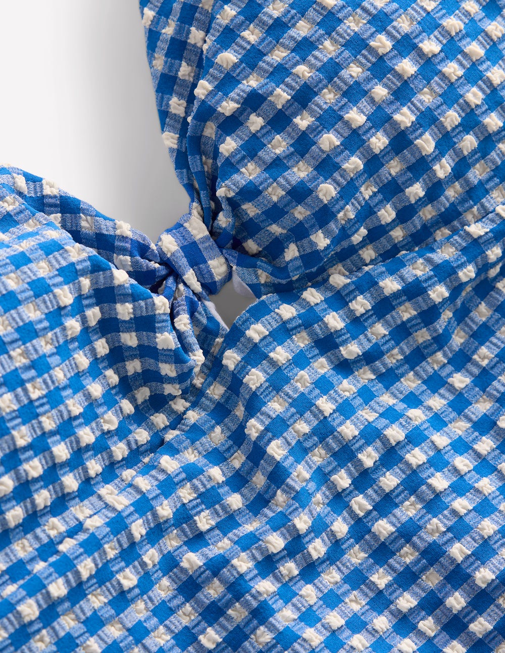 Bow Halter Swimsuit-Bright Blue, Gingham