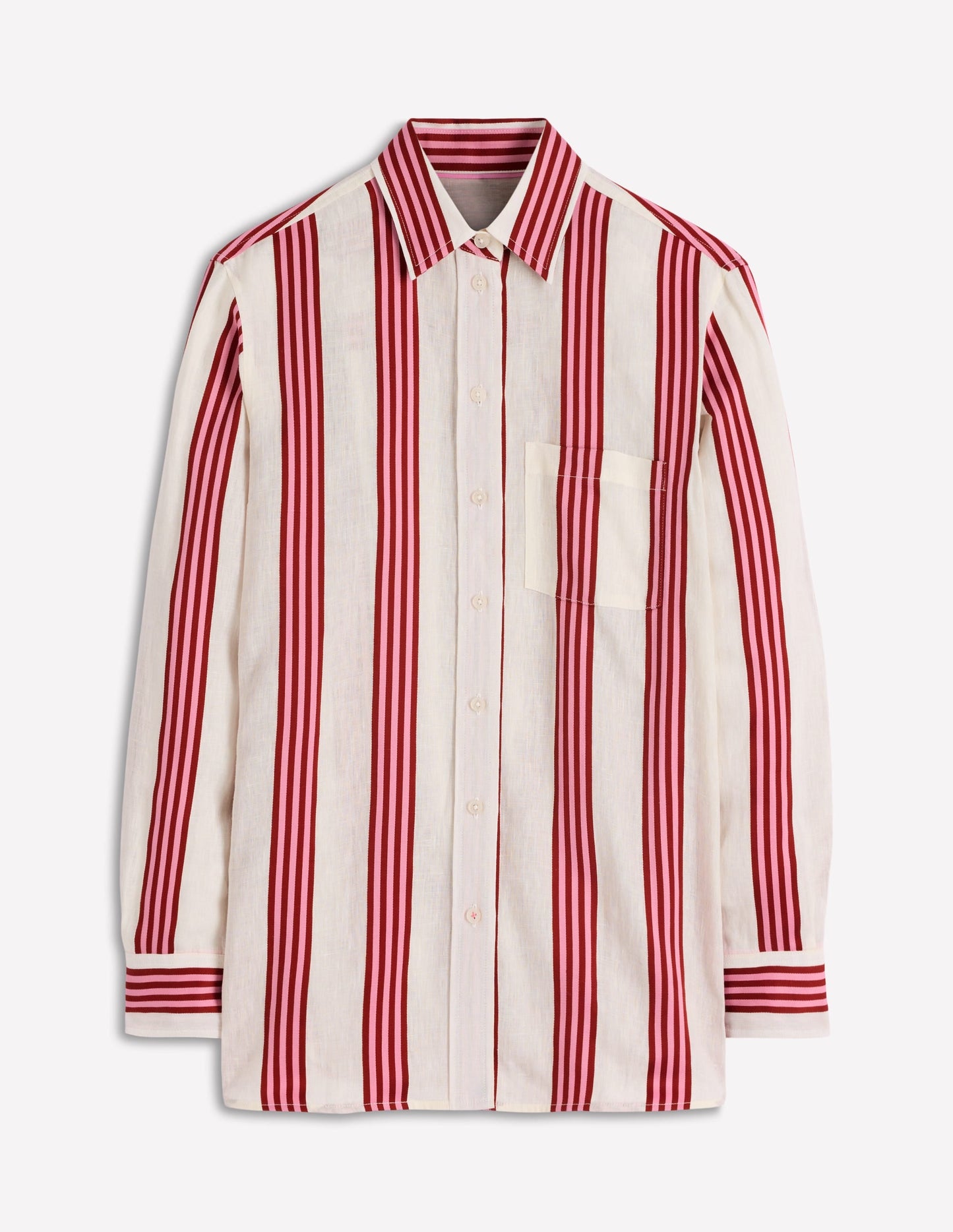 Sadie Relaxed Linen Shirt-Ivory, Brown, Pink Stripe