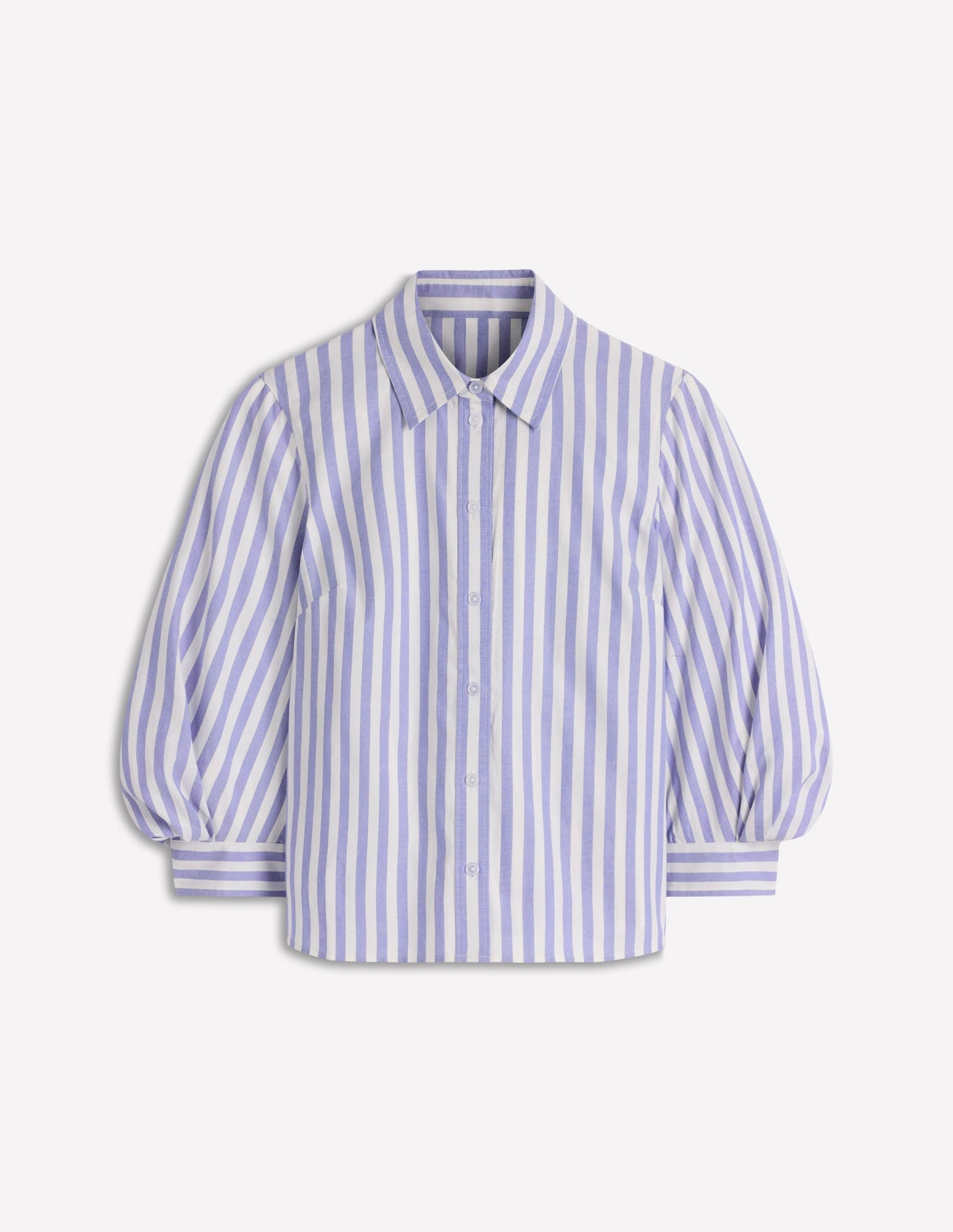 Puff Sleeve Oxford Shirt-Navy, Ivory Stripe
