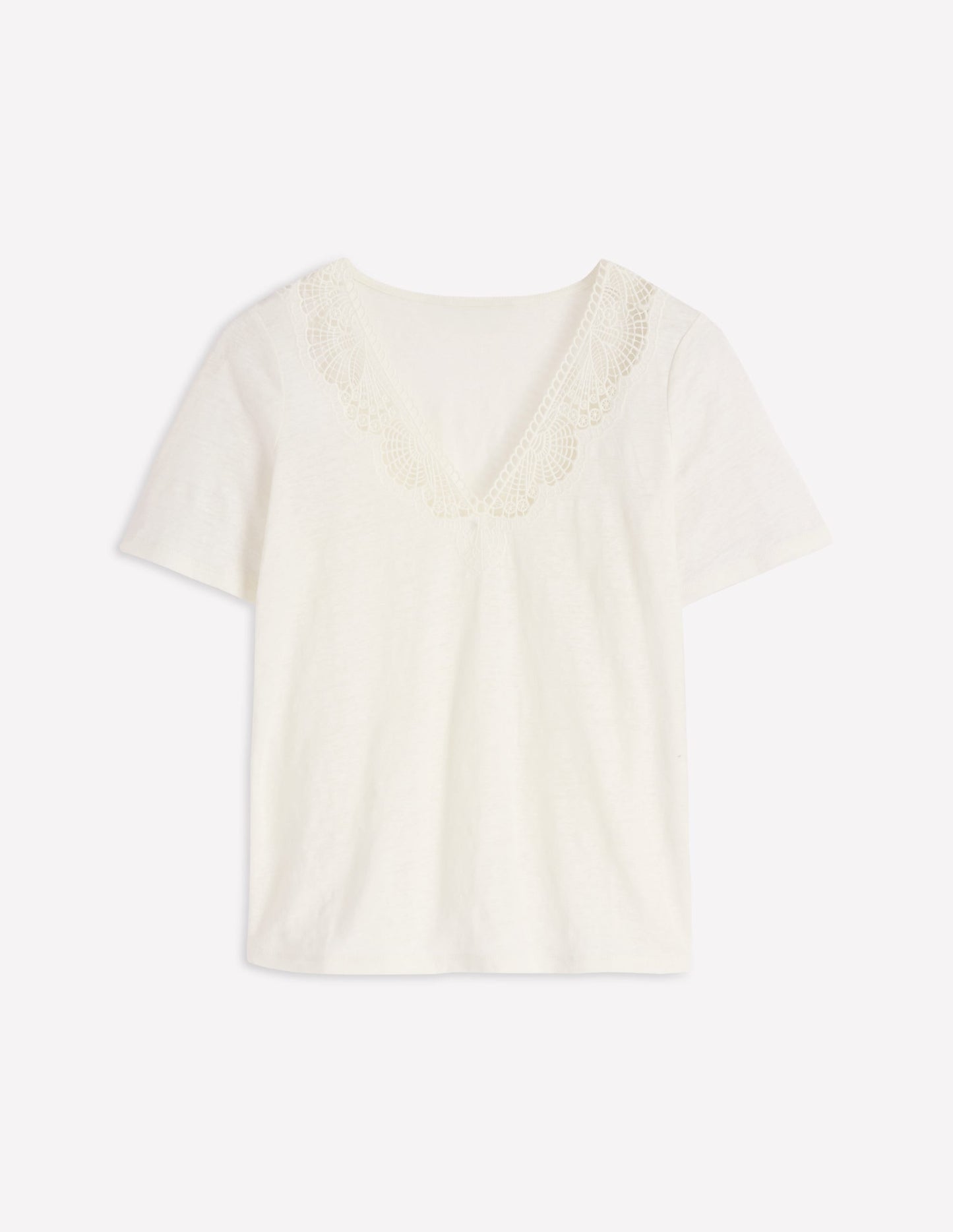 Tara Lace Trim Linen T-shirt-Coconut Milk