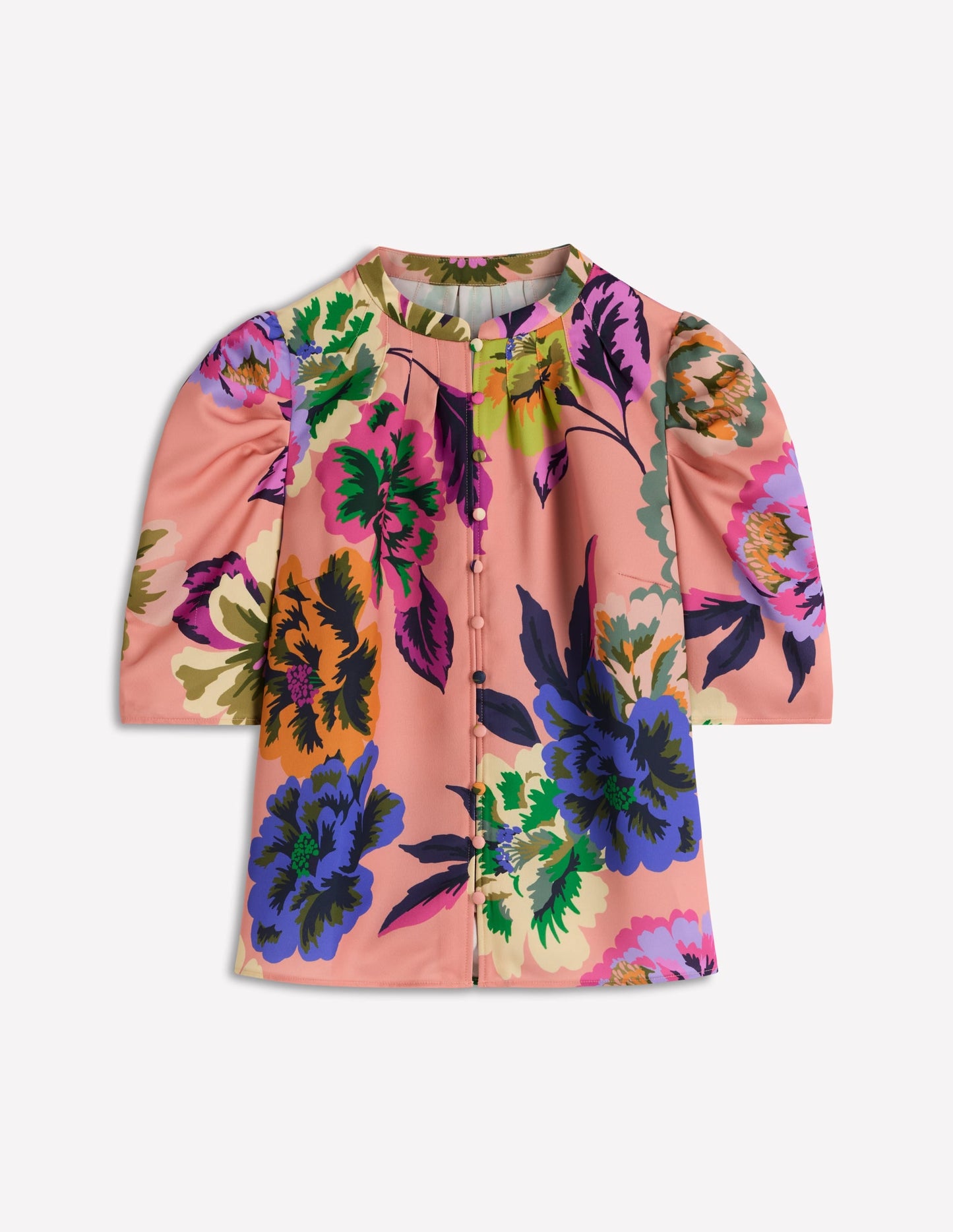 Pleated Mutton Sleeve Top-Multi, Opulent Blossom