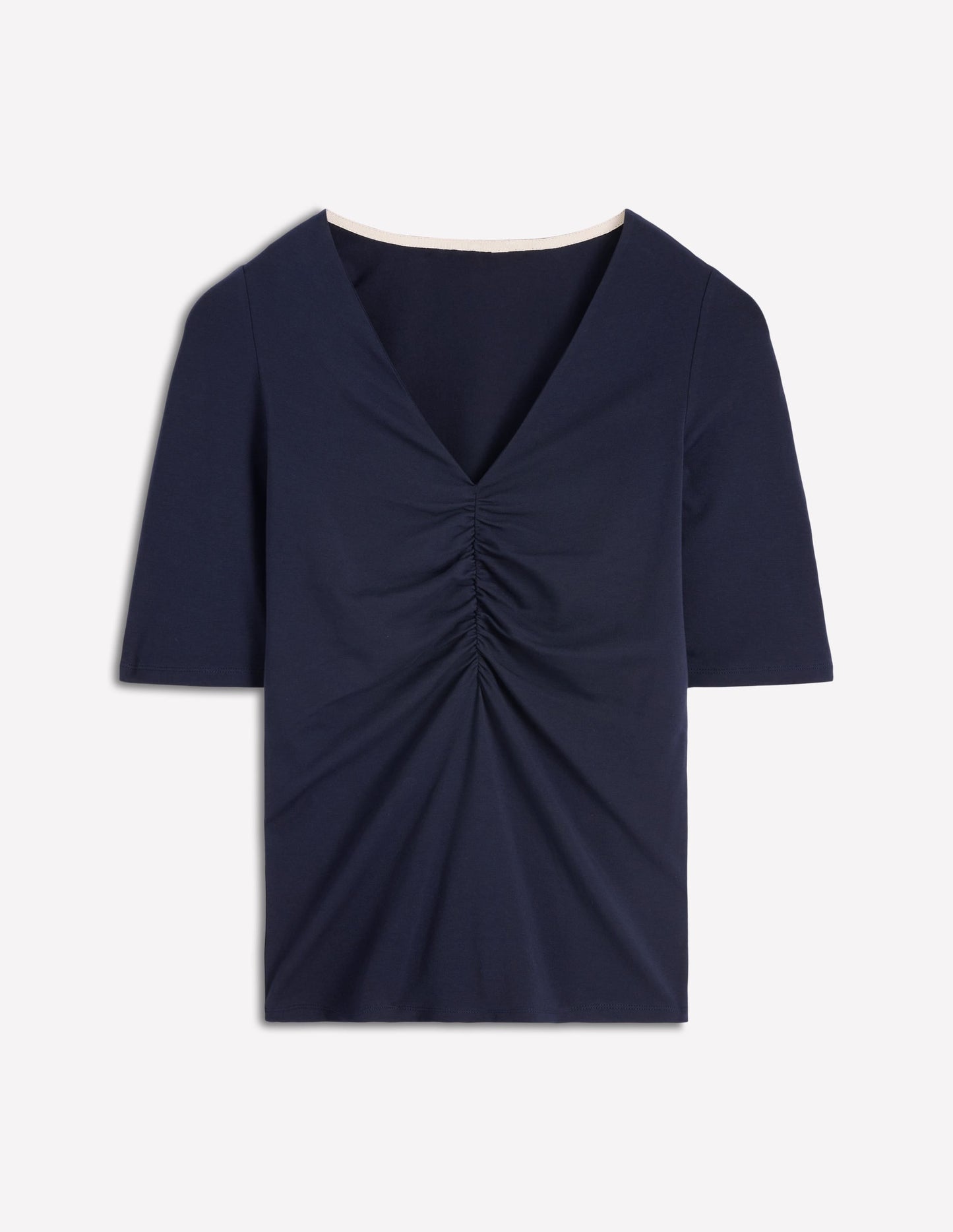 Tia Ruched V-neck Top-Navy