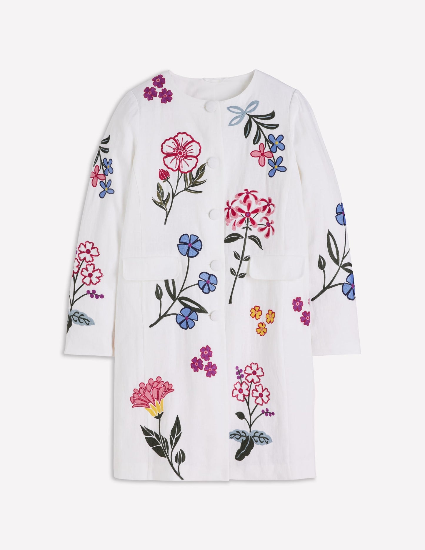 Embroidered Linen Coat-Ivory Embroidered