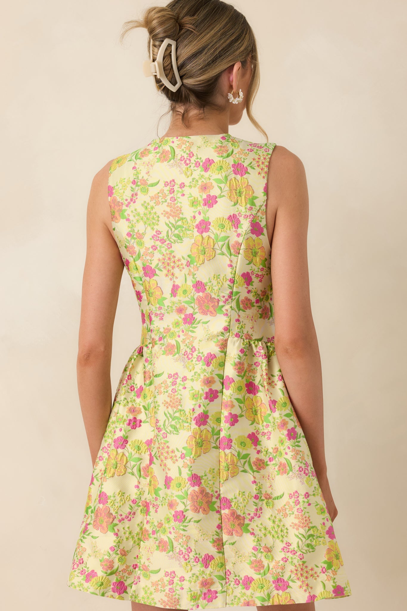 Fresh Picked Feelings Yellow Multi Floral Button Front Sleeveless Mini Dress