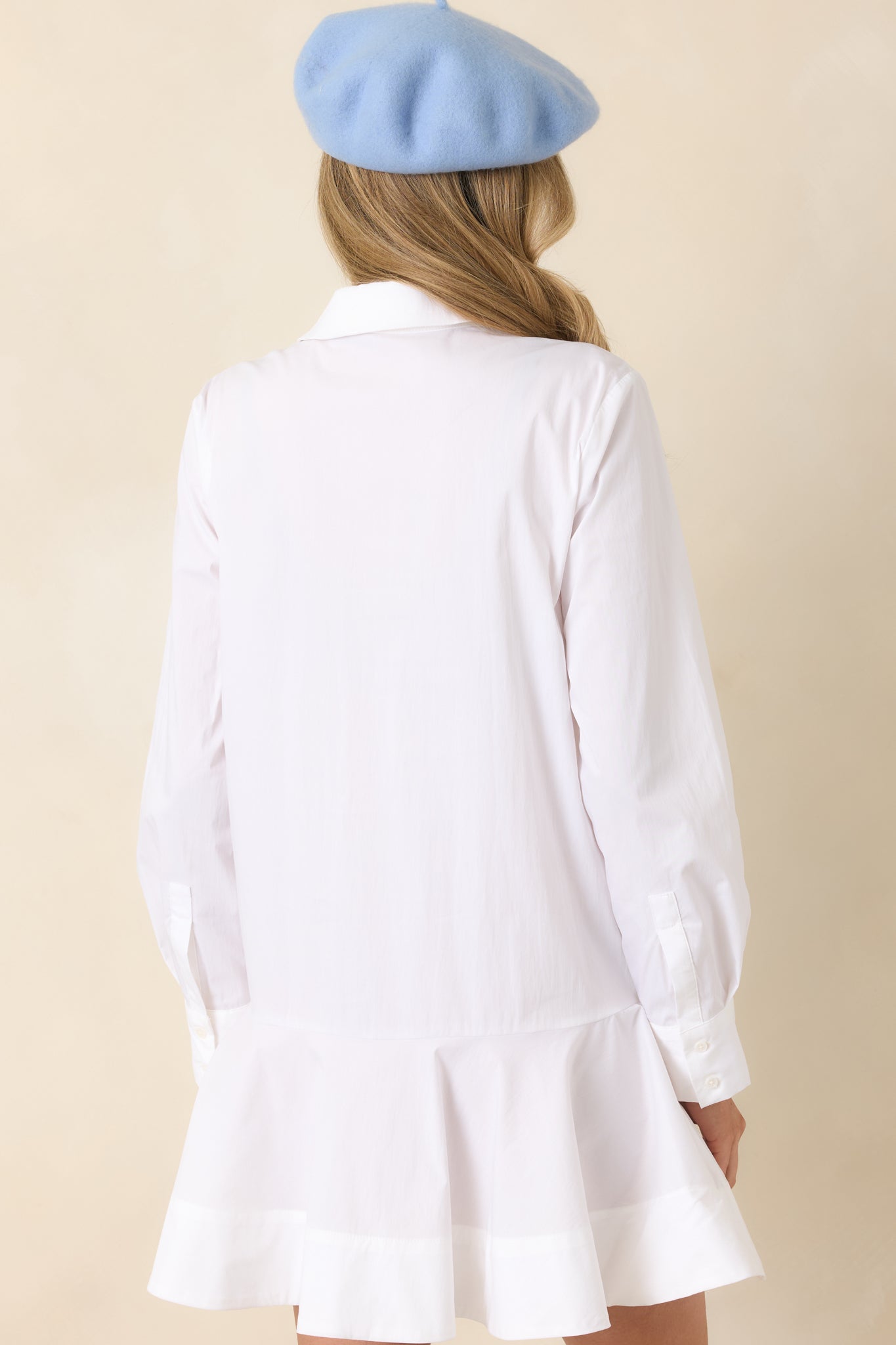 Clean Slate White Cotton Blend Shirt-Style Mini Dress