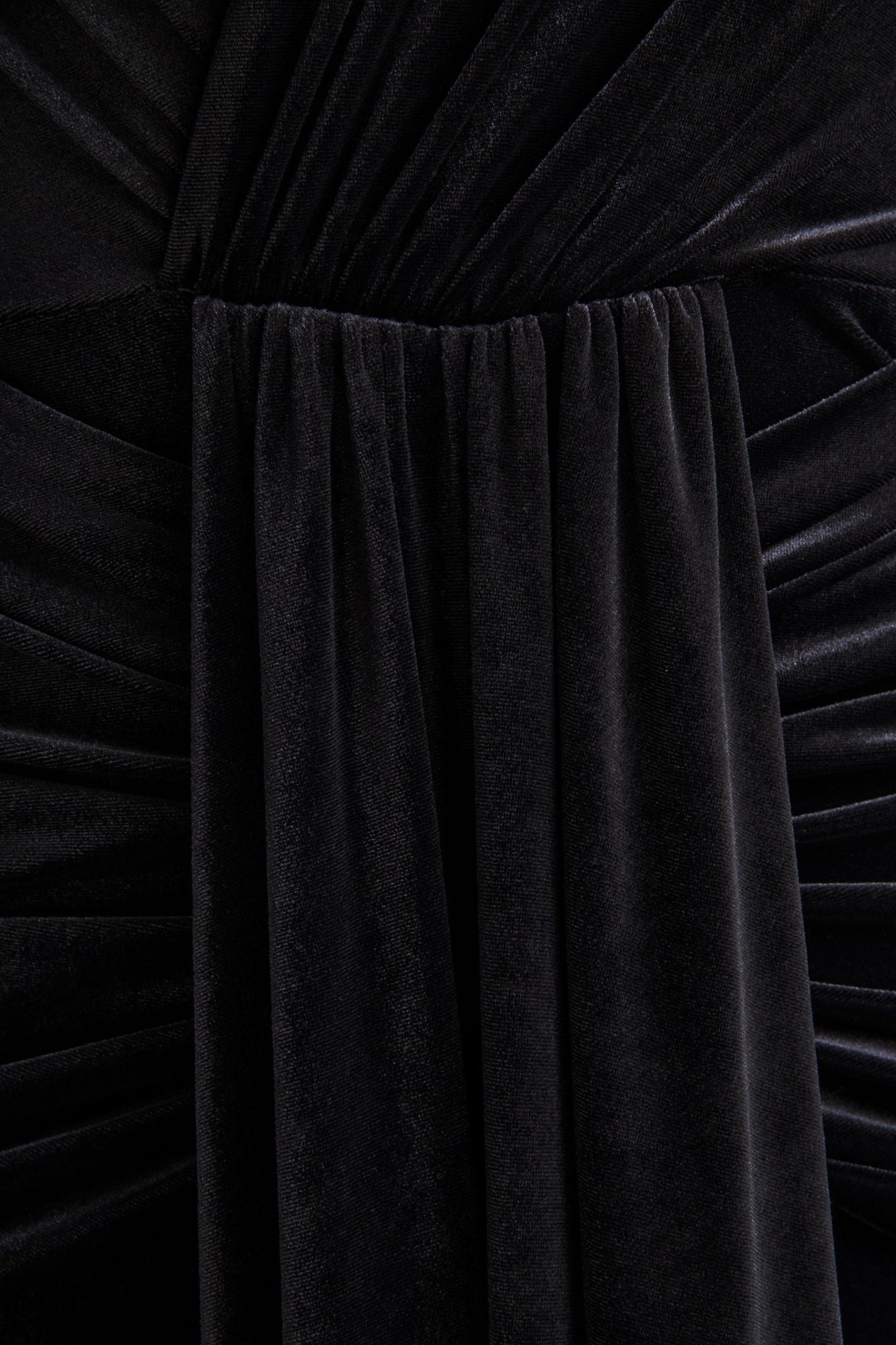 Halima | Black Velvet Plunge-Neck Maxi Dress With Gathered Detailing