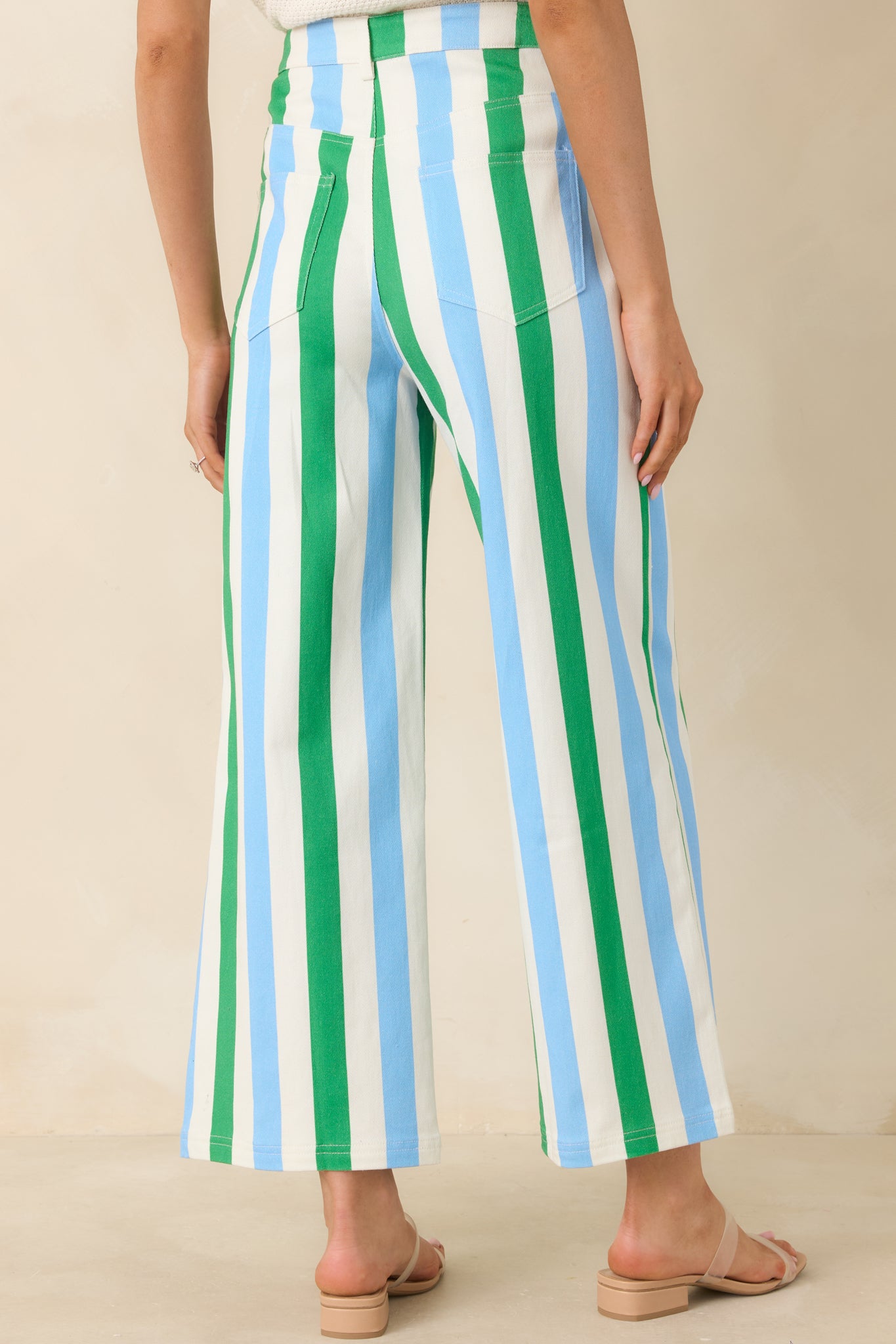 Making It Bright Blue Multi Striped Wide Leg Pants