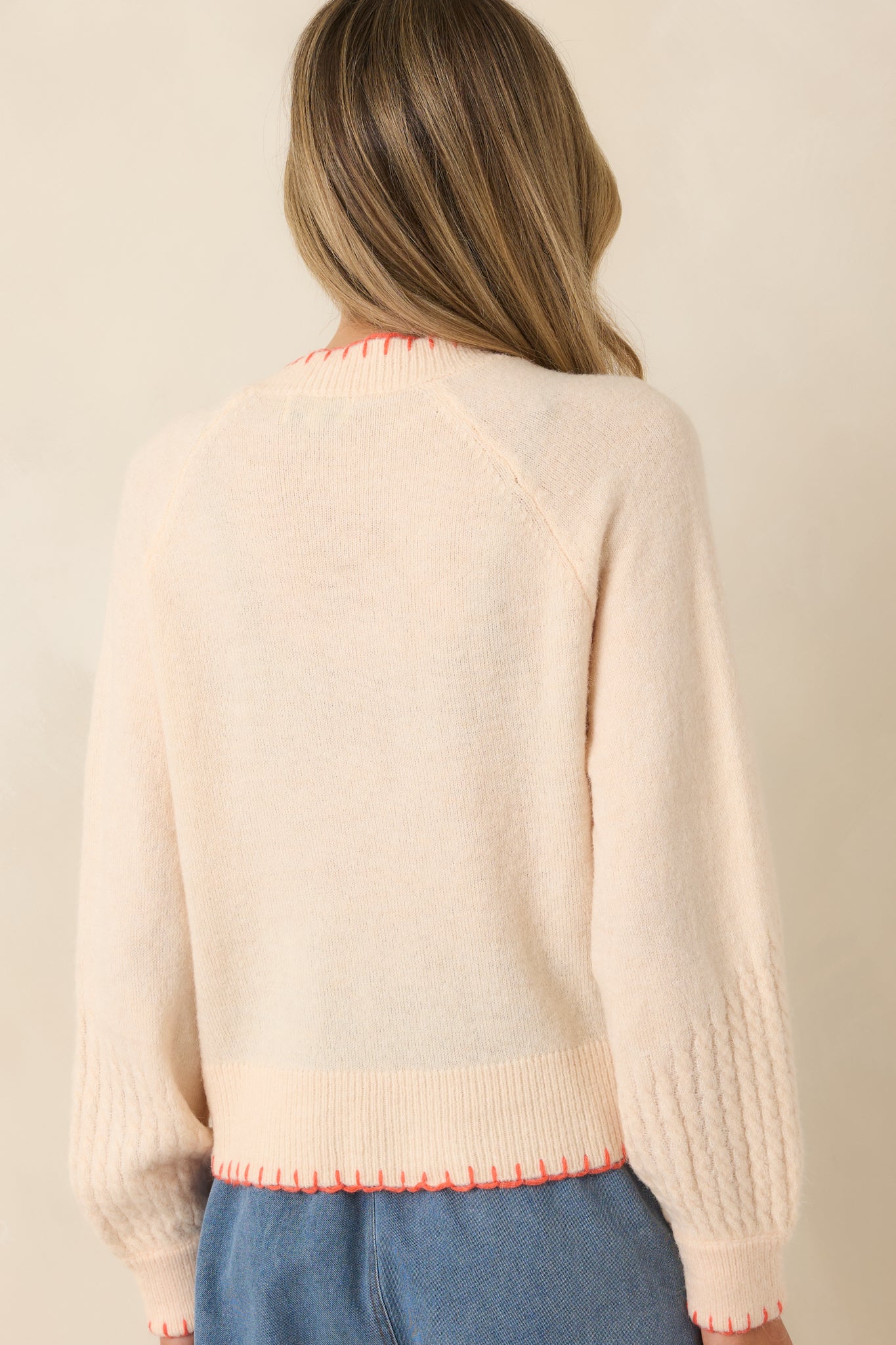 FRNCH Mara Ivory Contrast Stitch Fish Cardigan
