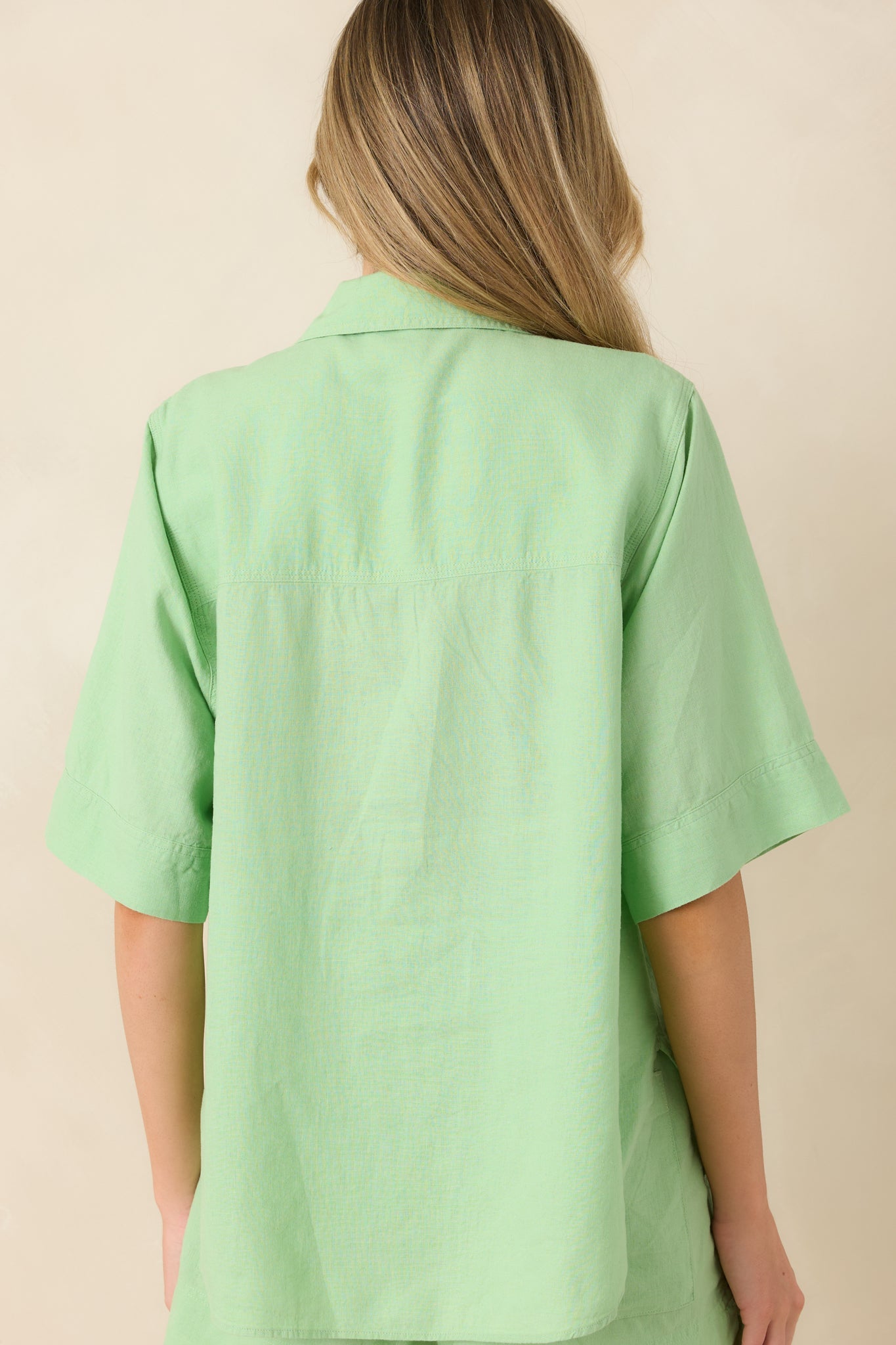 Z Supply Expedition Light Green Linen Blend Short Sleeve Button Down Top
