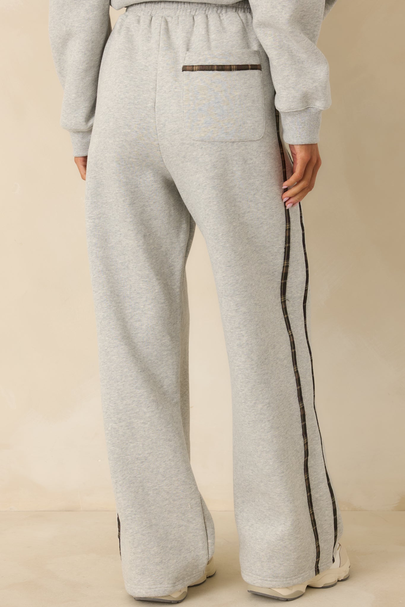 Cozy Club Heather Grey Plaid Stripe Sweatpants