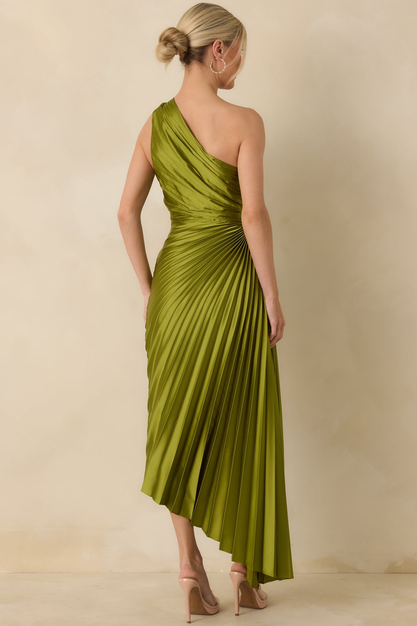 Poetic Charm Olive Green Asymmetric One Shoulder Maxi Dress