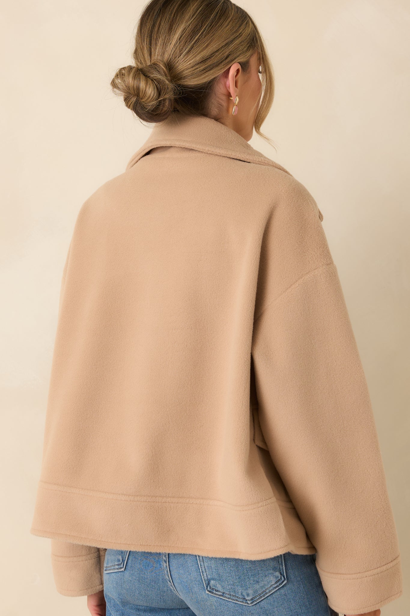 Well Considered Taupe Brushed Felted Double Breasted Cropped Jacket