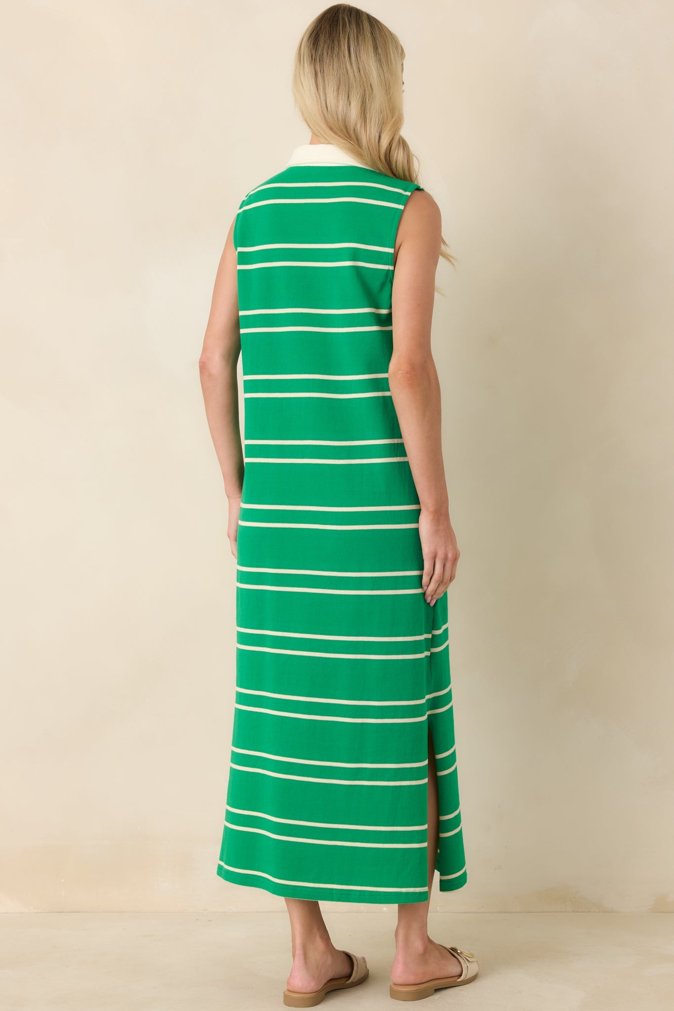 Polished Play Green Stripe Cotton Sleeveless Maxi Dress