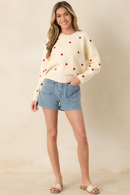 Fresh From the Vine Ivory Multi Ribbed Knit Tomato Sweater