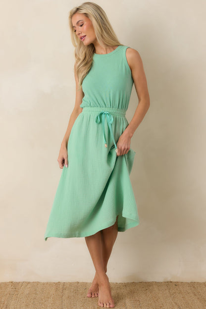 Paradisa Bonita Seaglass Green Cotton Sleeveless Midi Dress