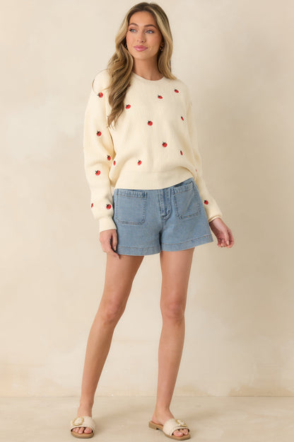 Fresh From the Vine Ivory Multi Ribbed Knit Tomato Sweater