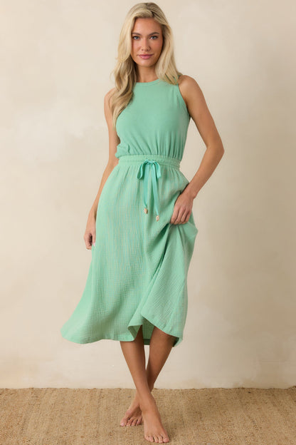 Paradisa Bonita Seaglass Green Cotton Sleeveless Midi Dress