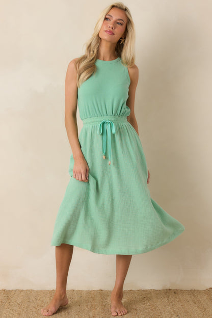 Paradisa Bonita Seaglass Green Cotton Sleeveless Midi Dress