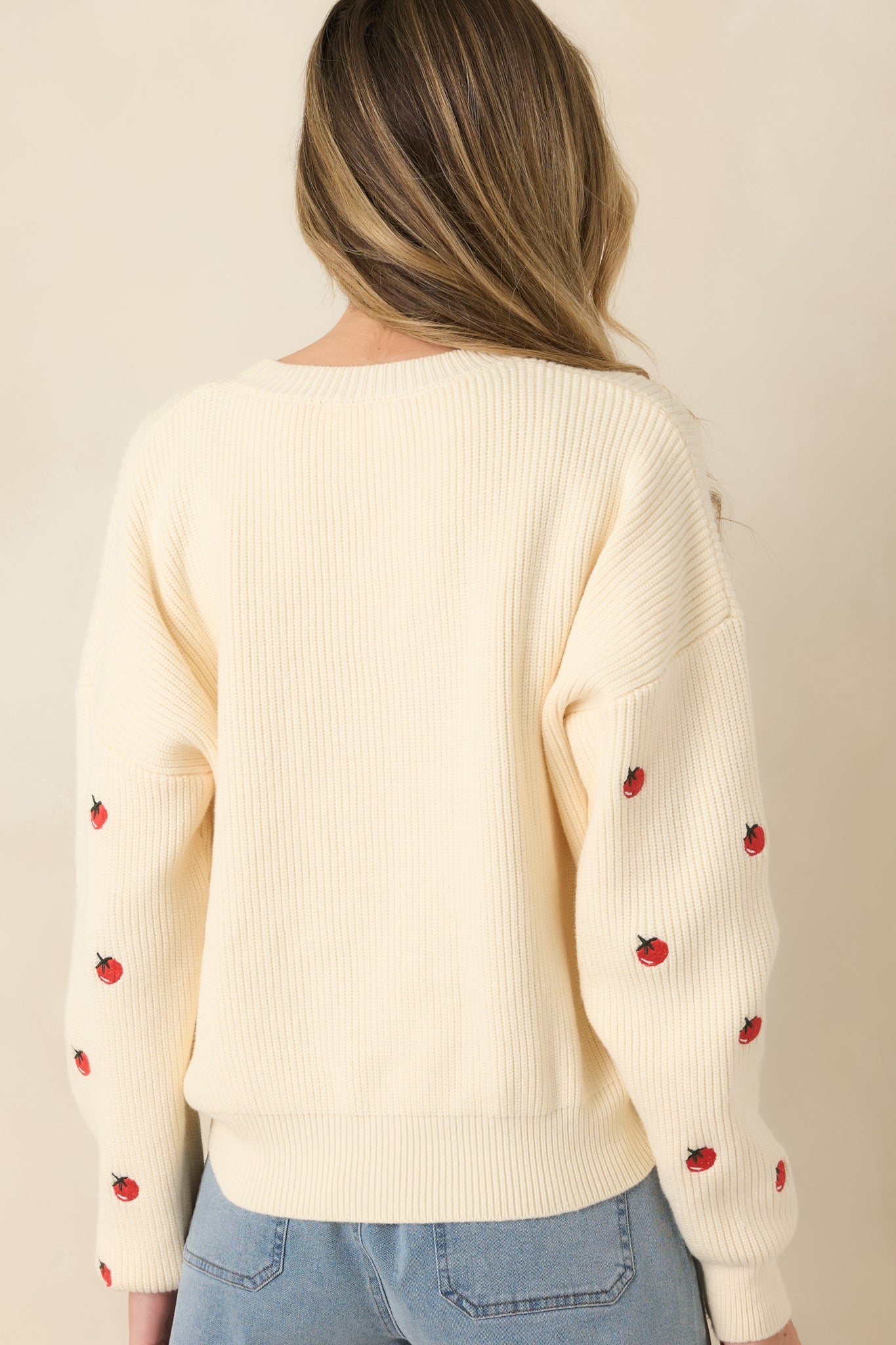 Fresh From the Vine Ivory Multi Ribbed Knit Tomato Sweater