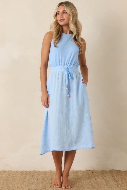 Paradisa Bonita Oceana Blue Cotton Sleeveless Midi Dress