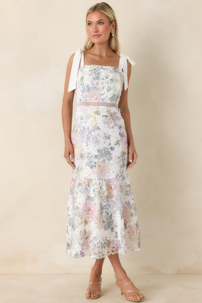 You Grow Girl Ivory Lace Floral Midi Dress