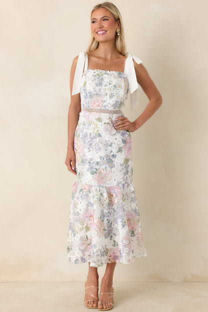 You Grow Girl Ivory Lace Floral Midi Dress