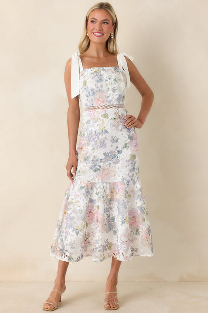 You Grow Girl Ivory Lace Floral Midi Dress