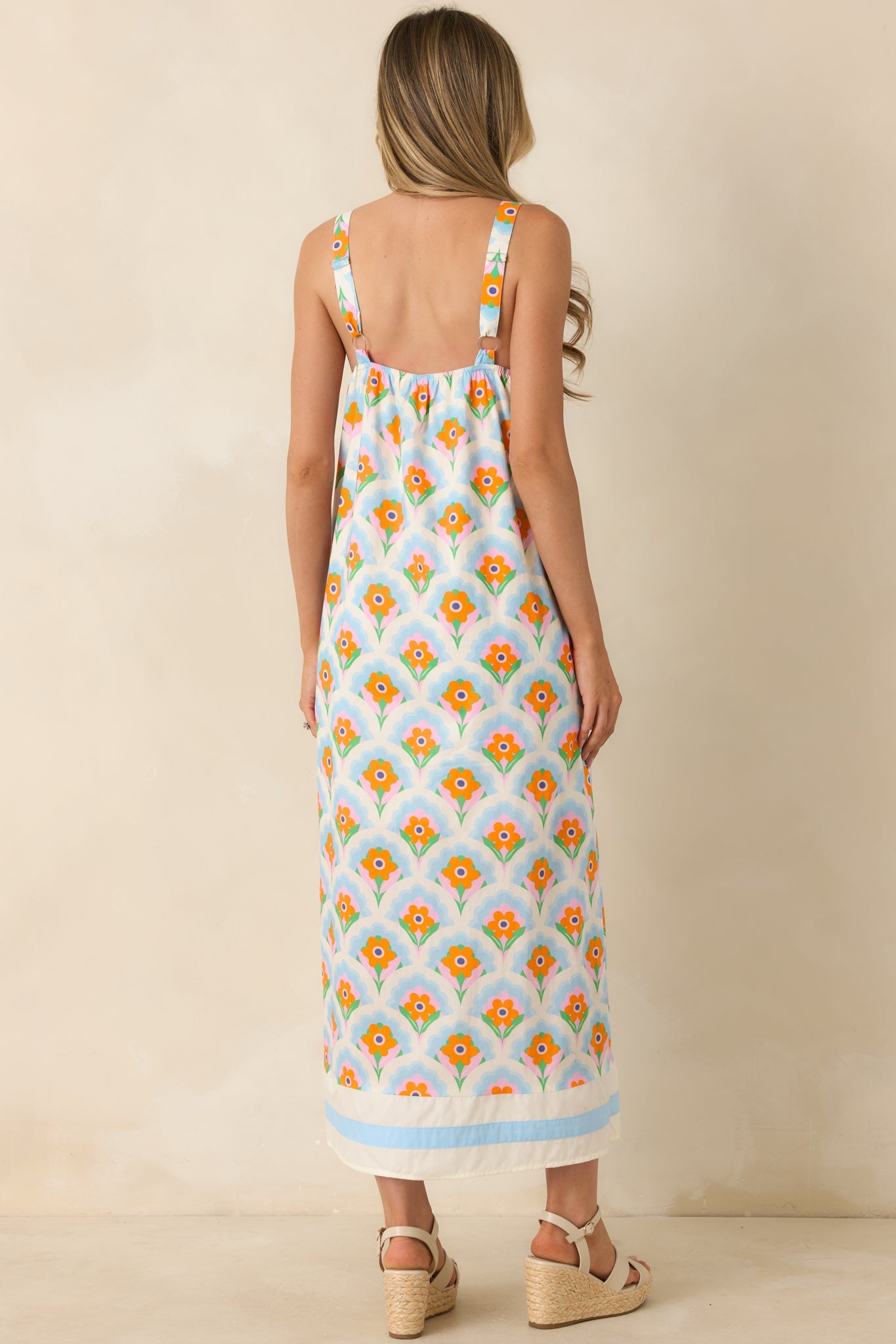 Orange Blossom Skies Blue Multi Floral Cotton Contrast Maxi Dress