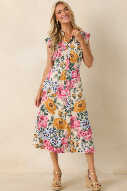 Sweet Garden Melody Ivory Multi Floral Midi Dress