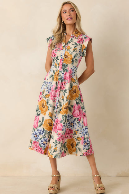 Sweet Garden Melody Ivory Multi Floral Midi Dress
